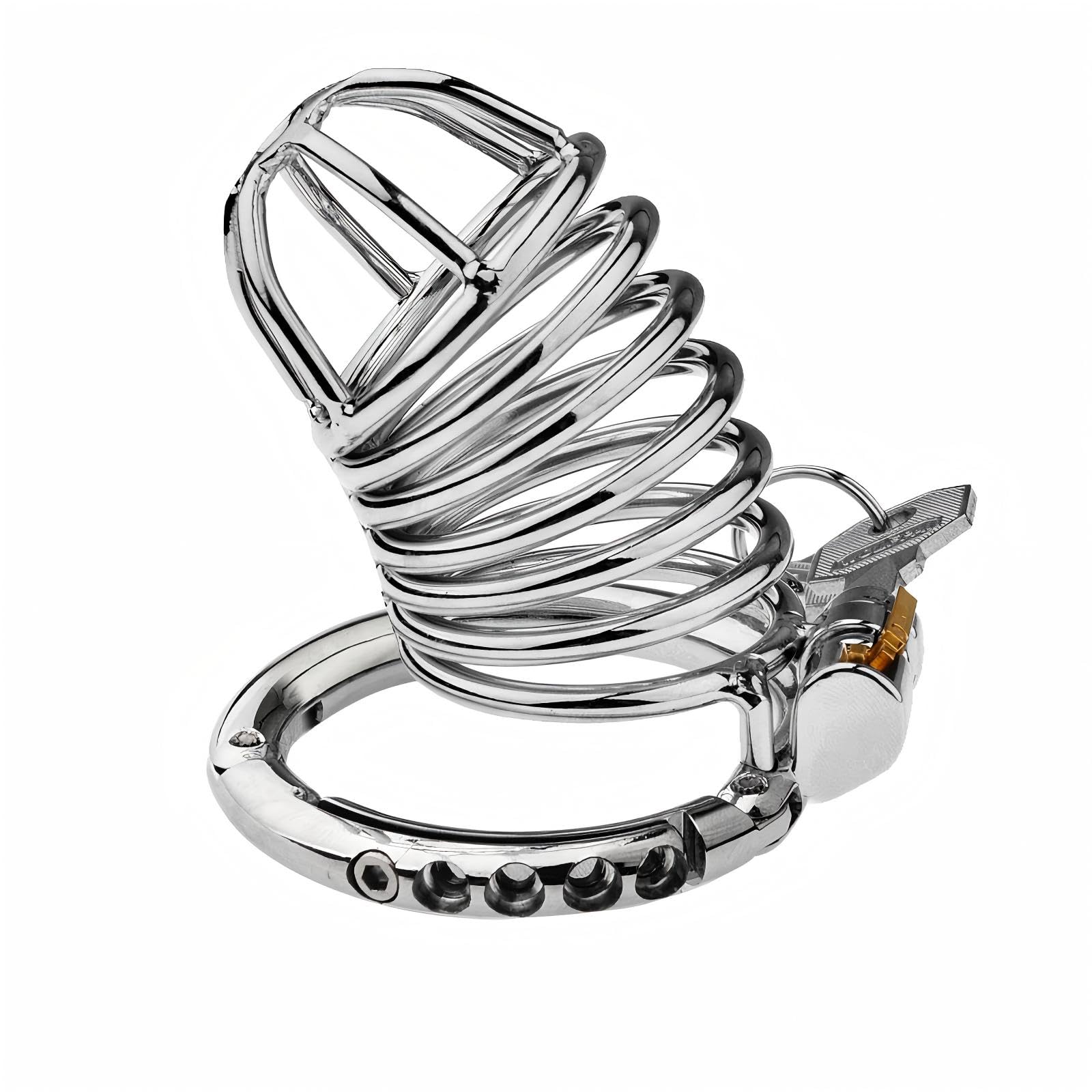Cages de Chasteté en Métal avec Anneaux Réglables en 5 Tailles Sex Toys Chastity Cage Respirante avec Serrure Dissimulée Cage Chastetée en Acier Inoxydable pour Attacher le Pénis d'un Homme (C)