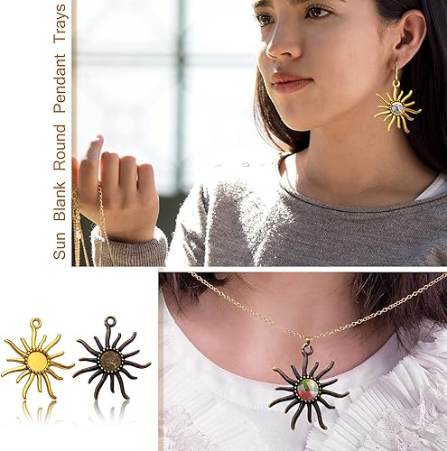 Miniatura 7 de 20 bandejas colgantes redondas de aleación tibetana de 0.472in con base redonda para camafeo o bisel, para manualidades, joyas, 4 colores