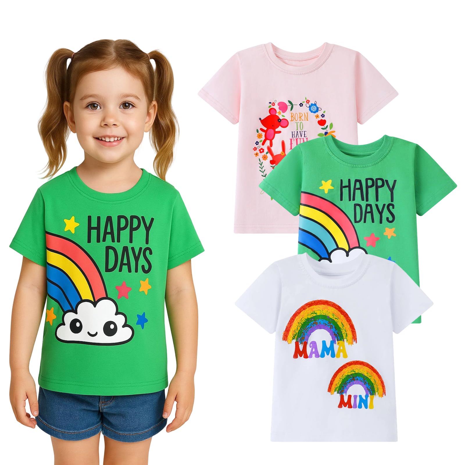 HILEELANG Girl Short Sleeve Tees Easter Graphic Cotton Summer T-Shirts 3Packs
