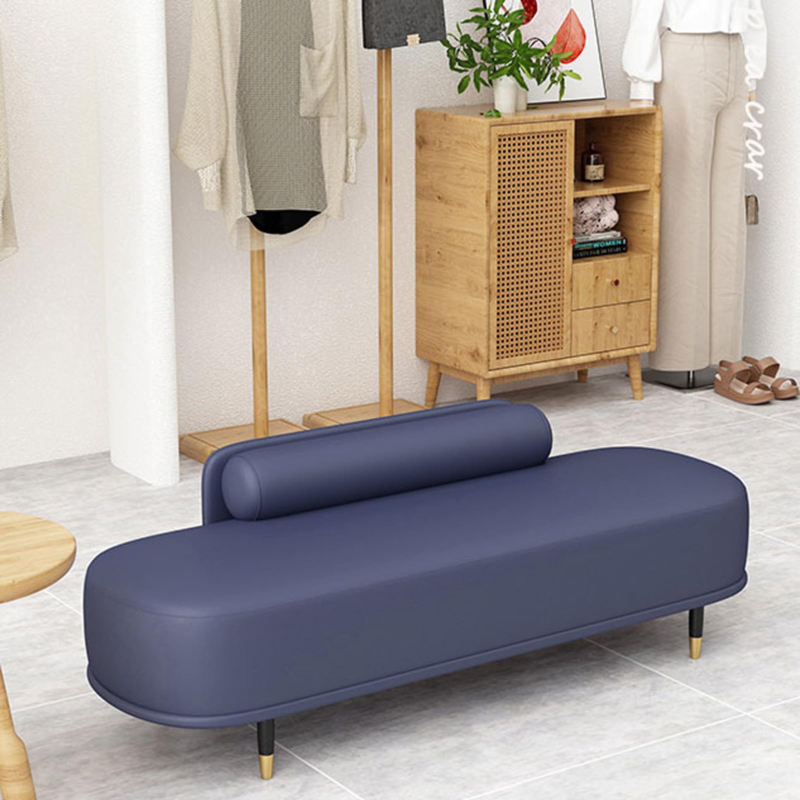 Banco de Almacenamiento Banco Dormitorio con Cojín Banco de Entrada Reposapiés Caja de Almacenamiento con Patas de Metal Banqueta Tapizado para Baño Sala de Estar