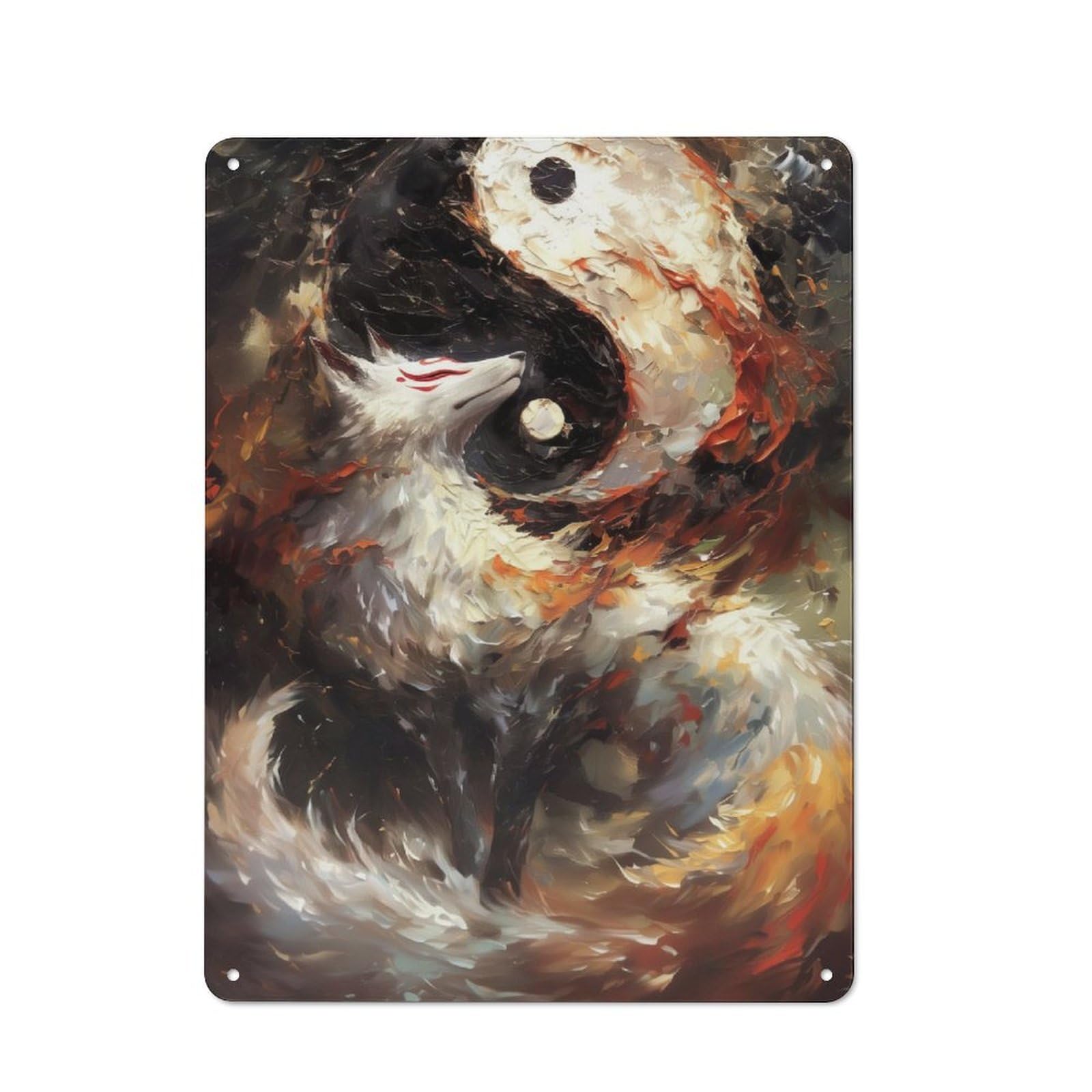Junmoney Yin And Yang Kitsune Fox Tin Sign 40X30cm With For Home Bar Wall, Vintage Decor, For Garage, Workshop And Man Cave Decoration