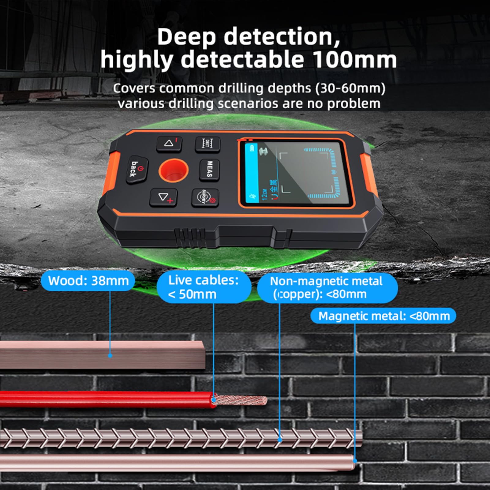 Socobeta Escáner de Pared con Medidor de Distancia y Detector de Cables de CA de Nivel Digital para Paredes Buscador de Vigas para Cables Vivos de Metal y Madera