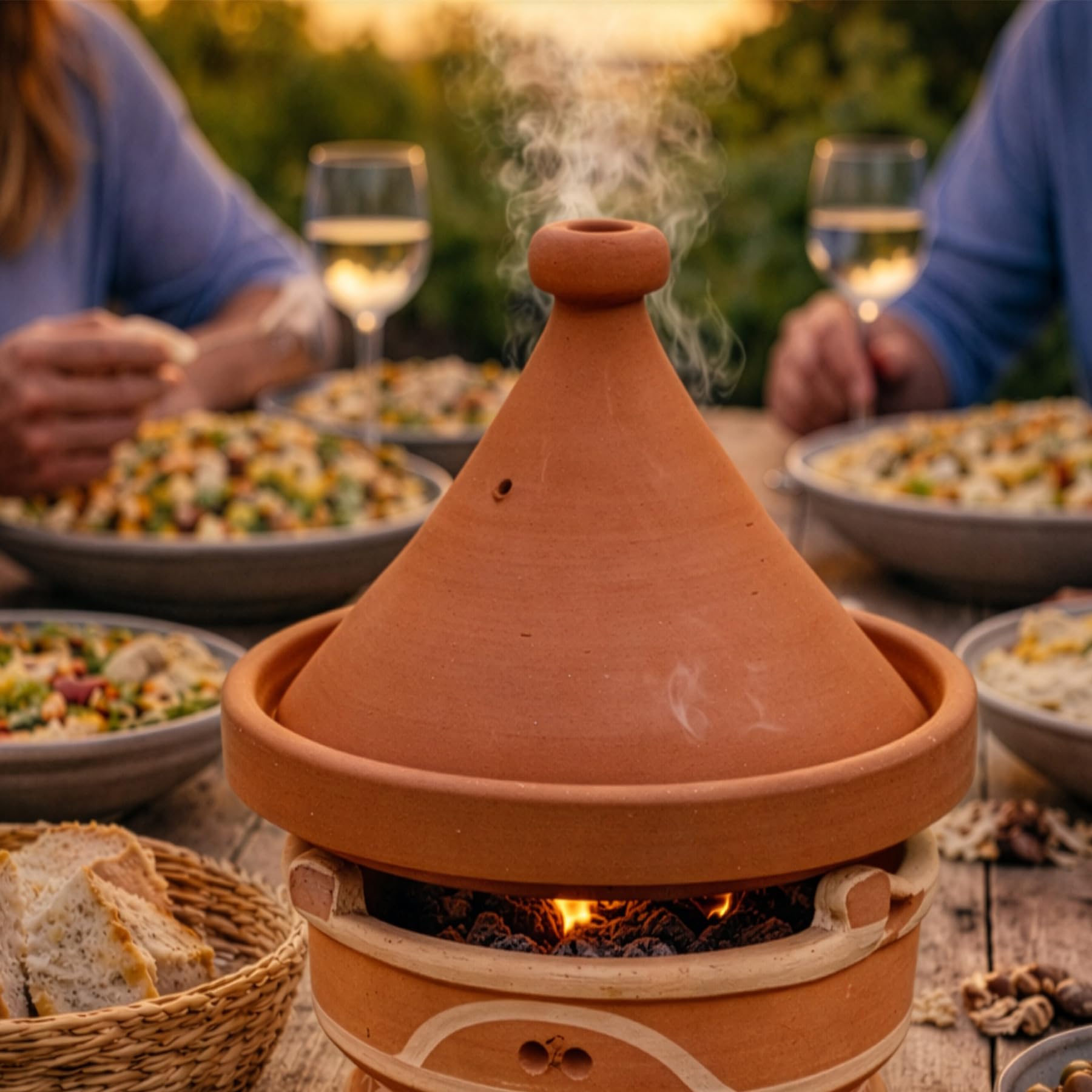 Marokkanisches Tajine Holzkohle-Stövchen Majmar – Grill & Tischgrill aus Ton Ø 30 cm x H 25 cm für Tajine ab Ø 25 cm | Kunsthandwerk aus Marrakesch