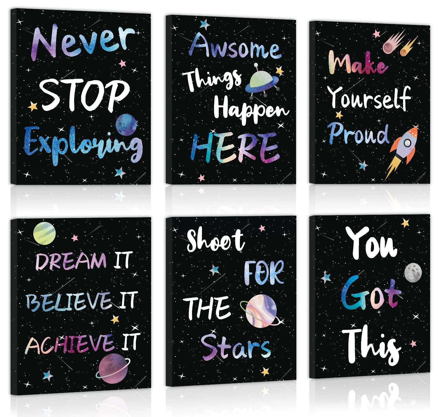 CHDITB Outer Space Framed Canvas Wall Art, Universe Theme Artwork, Inspirational Quote Wall Decor, Stellar Sky Poster, Galaxy Universe Art Prints For Kids Room, Boy Bedroom Classroom Decor(8X10 Inch)