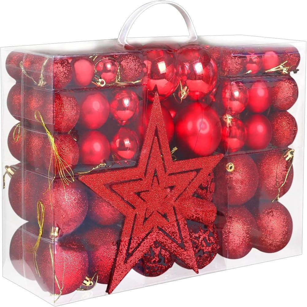 CTRLZS 101Piece Red Christmas Ball Ornaments, Shatterproof Christmas Tree Balls for Christmas Tree