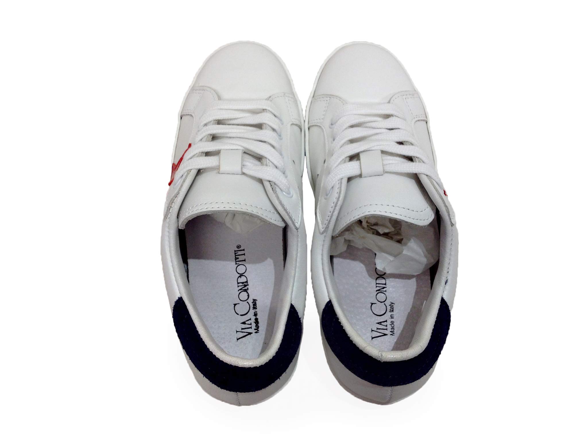 VIA CONDOTTI Scarpe Sneakers Basse Uomo Pelle Bianca Stella Nera Art Golf