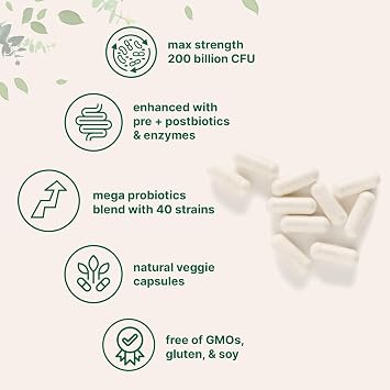 Micro Ingredients Probiotics 200 Billion CFU, 120 Veggie Capsules | Mega Probiotics for Men & Women | 40 Strains with Prebiotics, Postbiotics & Digestive Enzymes | Gut, Immune & Digestive Health