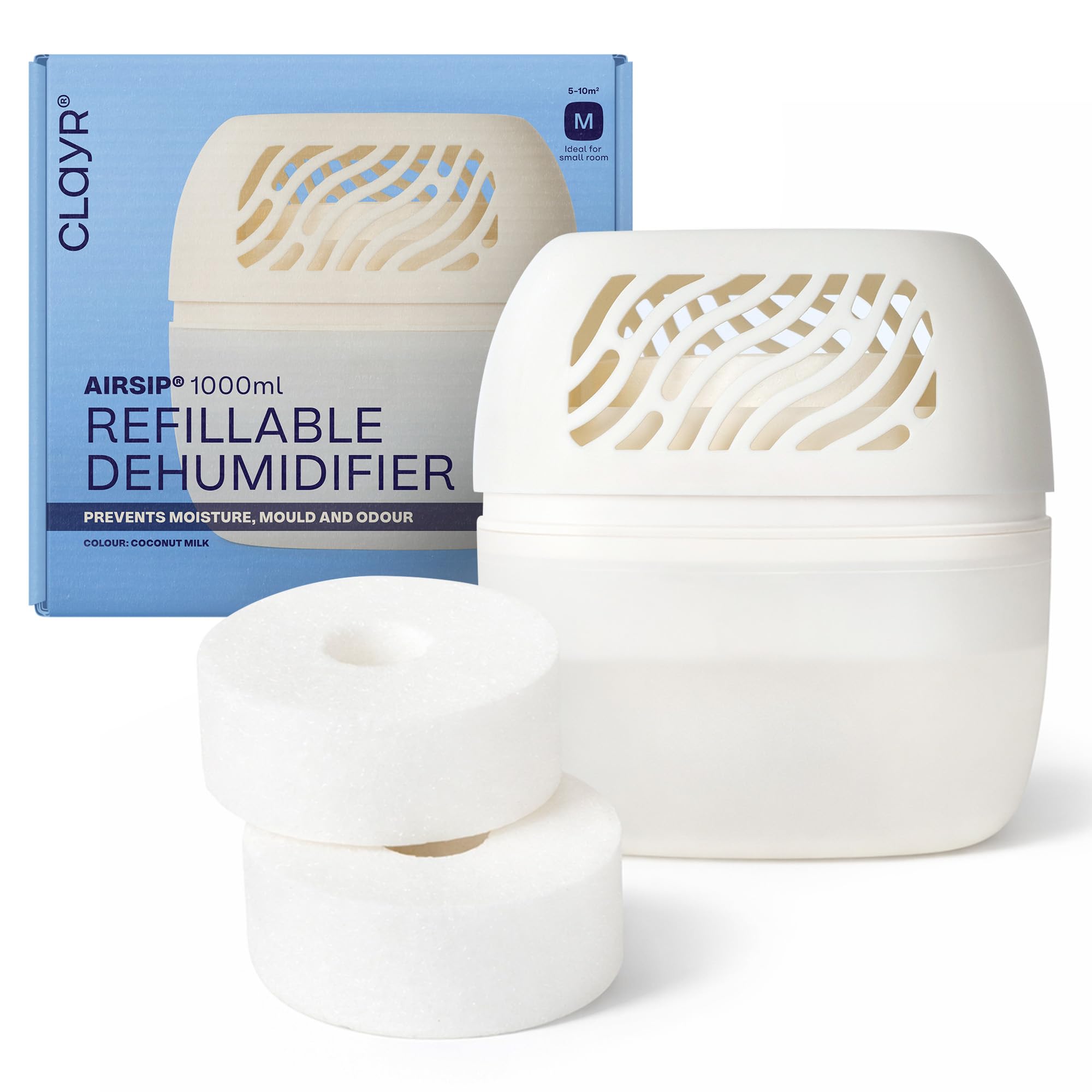 Clayr Airsip Moisture Absorbers for Home - 1000ml Window Condensation Absorbers with 2x 450g Refill Tabs - Eliminates Damp, Mould and Musty Smells - Non Electric Dehumidifier for Bathroom, Home, Car