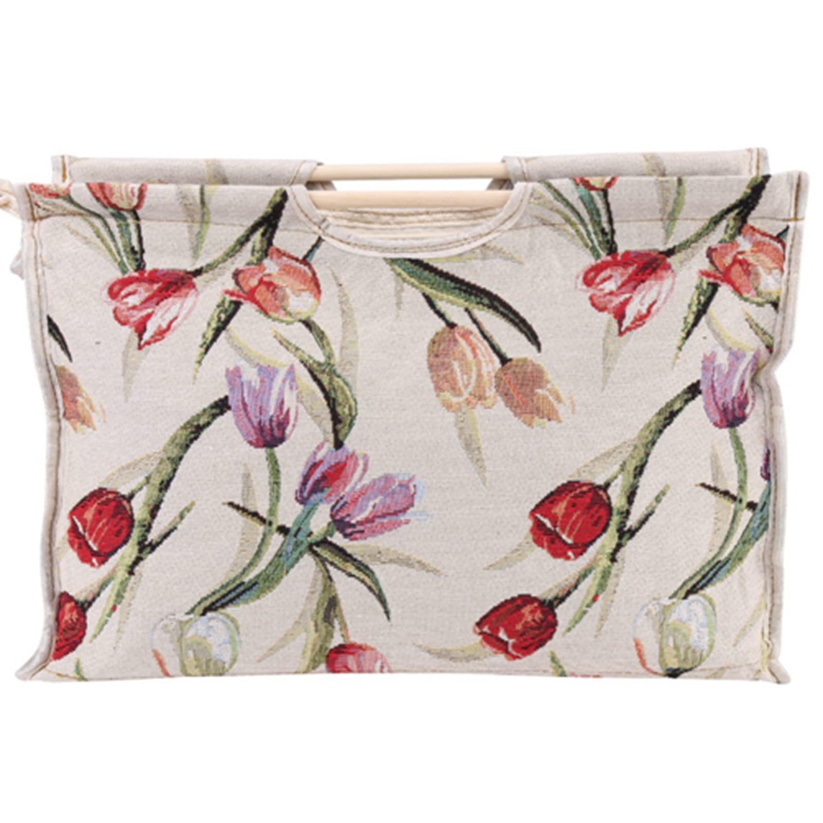 Borsa Tote per Maglia 1 Pezzo con Manico in Legno, Porta Progetti Portatile per Aghi e Matassine, Fiore Rosso, per Cucito e Lavori a Maglia in Casa