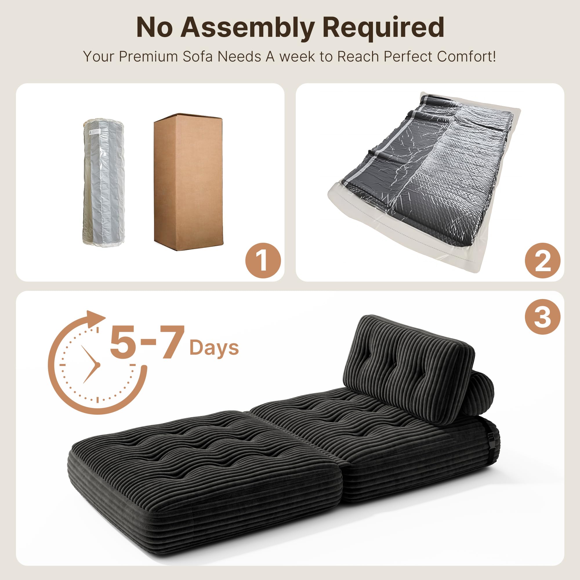 Xbro Składana sofa rozkładana z oparciem, przenośny fotel rozkładany w łóżku 2 w 1 do małych przestrzeni, sztruksowa tkanina z wypełnieniem piankowym, 190 x 85 cm rozłożony (czarny)