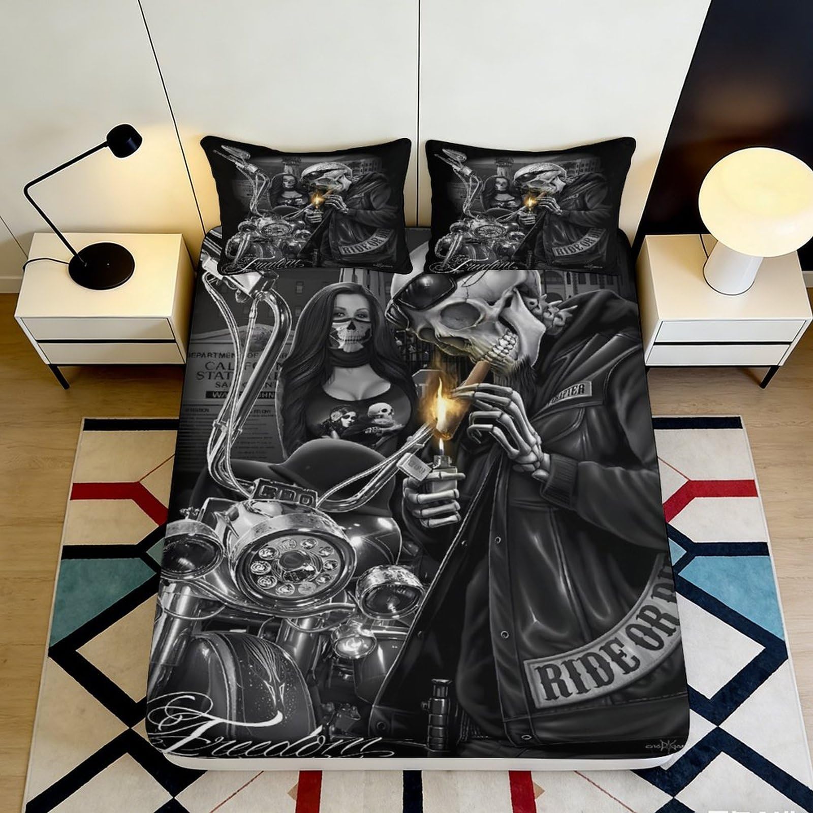 Jqzkxnhpbr Style-7 3D Printed Gothic Skull Fitted Sheet Microfiber Soft Black Steampunk Bed Cover For Bedroom Guest Room Decor Protection 90X200x25cm