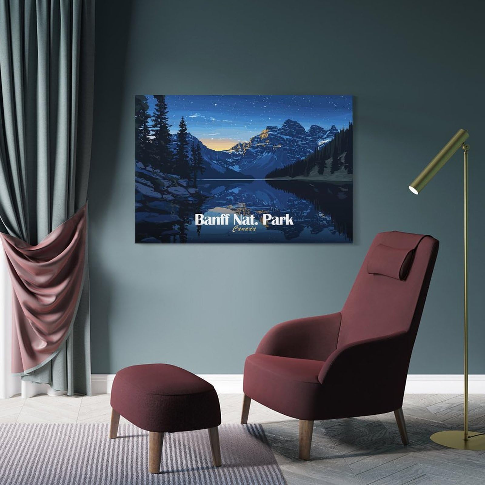 Junmoney Hanging Wall Art Banff National Park Night Landscape, 16x24inch(40x60cm), for Wall Displays, Bedrooms Or Room Updates, Wall Decor Suited to Curated Displays