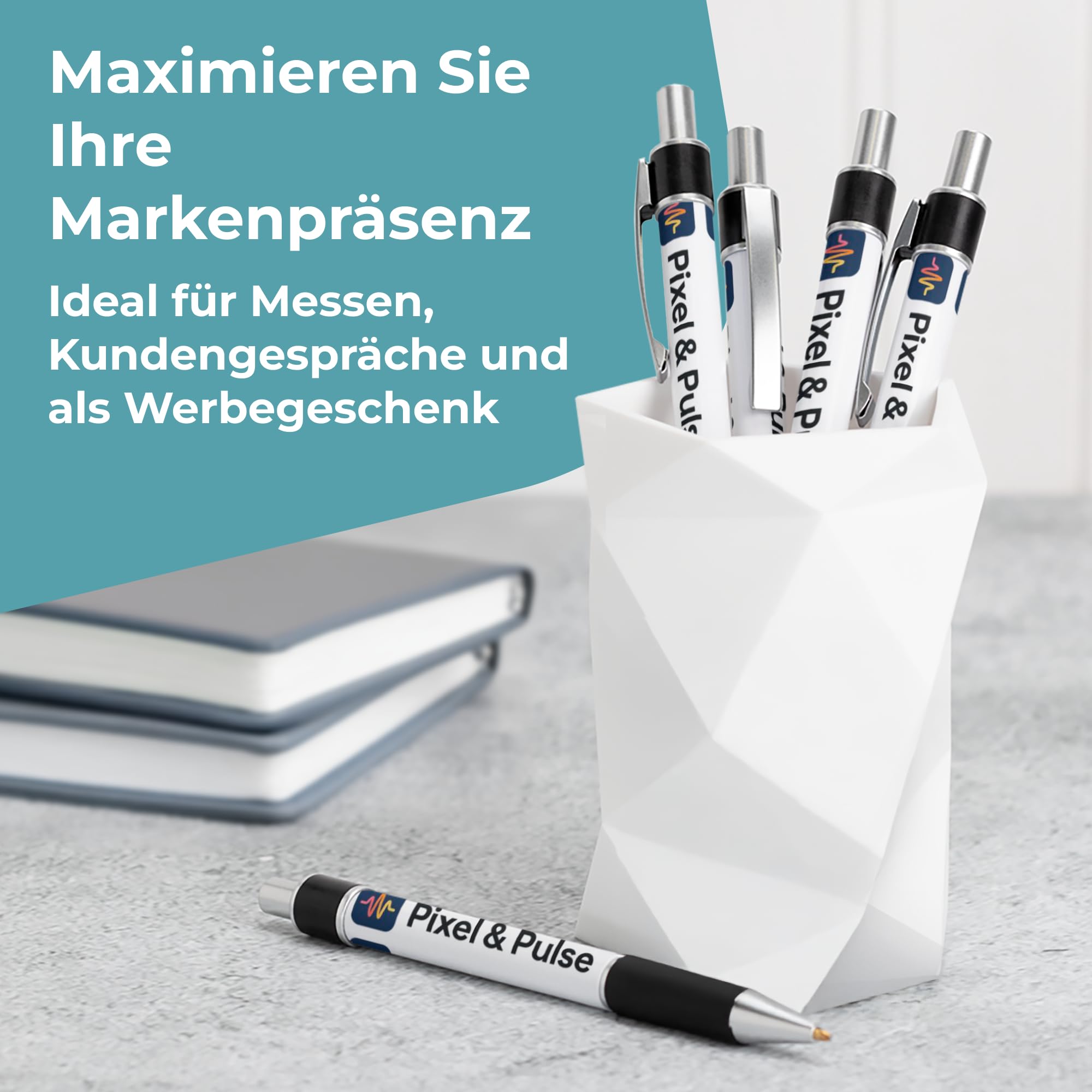 Cimpress Personalisierter Kugelschreiber, Rundumdruck Logo und Text, 25 Stück, Schwarze Tinte, Rutschfester Griff, Geschenk für Büro, Schule, Geburtstag, Hochzeit