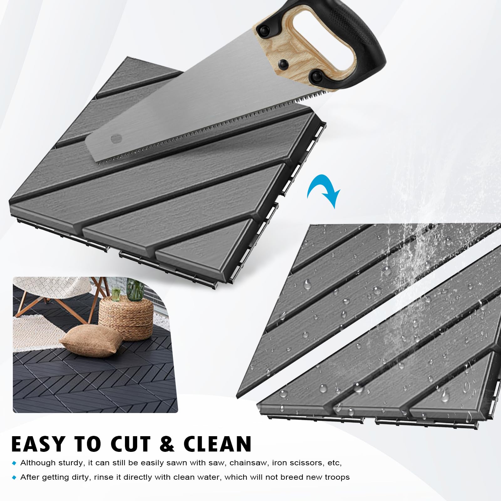 Plastic Interlocking Deck Tiles Outdoor All Weather Waterproof Flooring Deck Tiles Patio Floor Tile for Pool Balcony Backyard Porch (Twill 12'' Square, Dark Gray, 36)