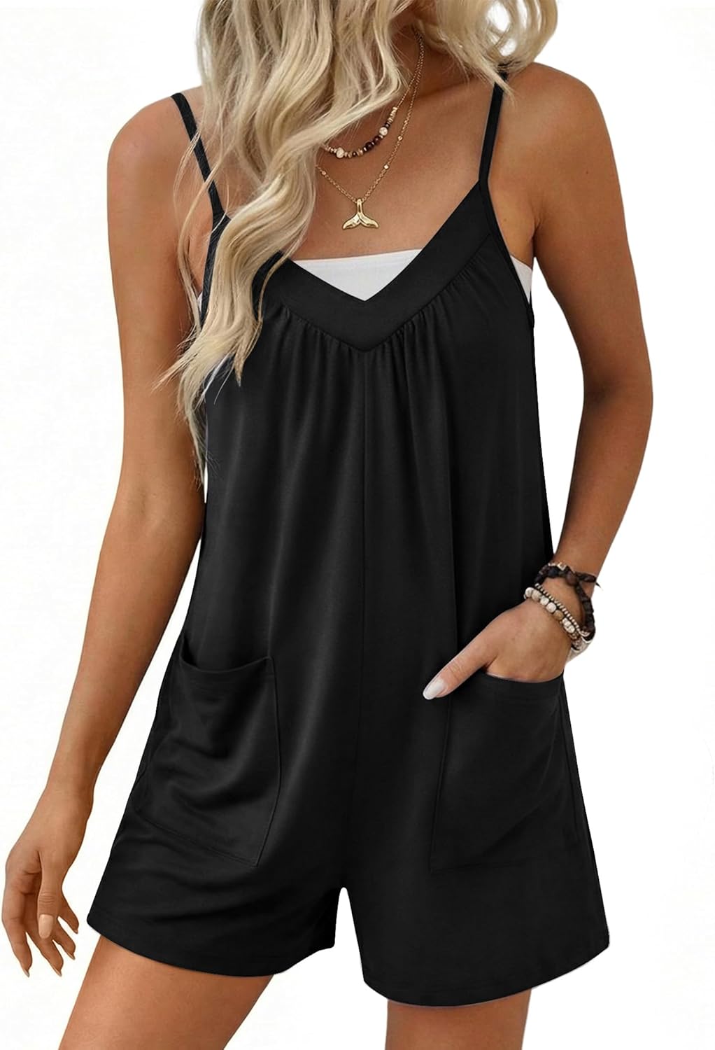 Ekouaer Womens Summer Casual Sleeveless Rompers 2026 Floral Loose Shorts Overalls Adjustable Boho Jumpsuits with Pockets