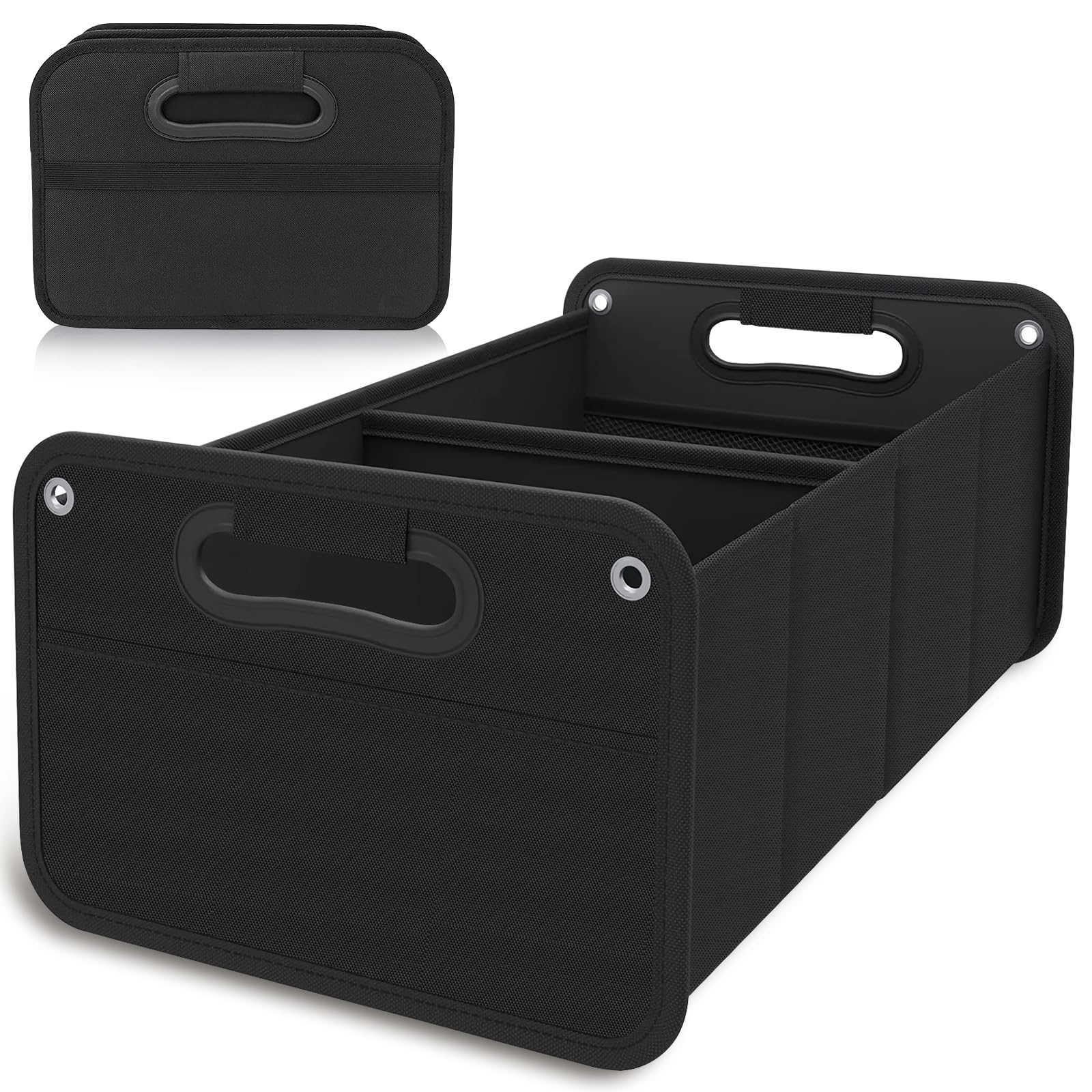 Organisateur de Coffre de Voiture XL,Sac de Coffre Pliant avec Velcro Anti-Dérapant, Boîte Pliante pour Voiture Spacieuse,avec Compartiments,Fond Antidérapant,Boîte à Outils Voiture - Noir