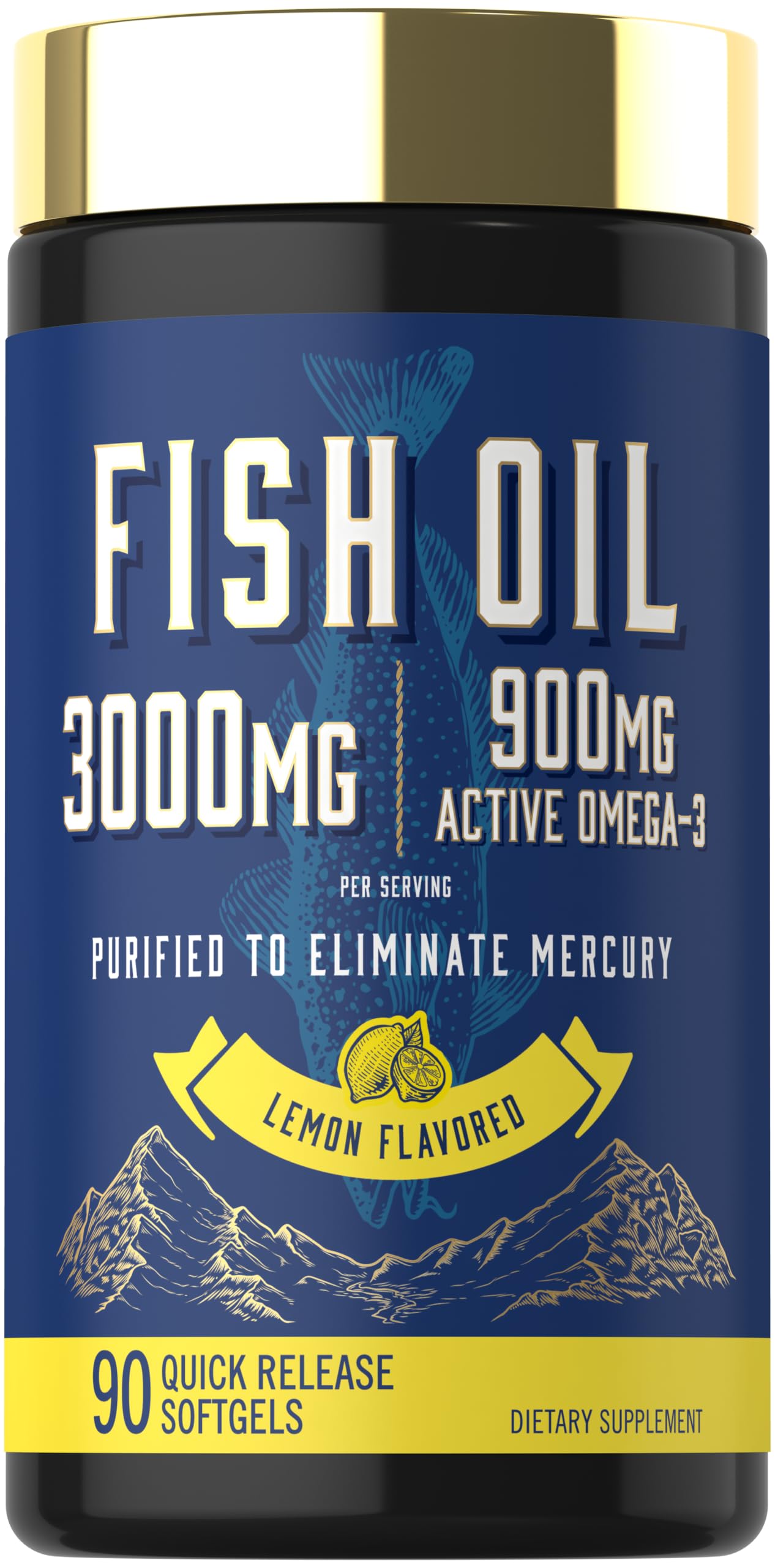 Carlyle Fish Oil 3000mg | 900mg Omega 3 | 90 Softgels | Lemon Flavor 90 Count (Pack of 1)