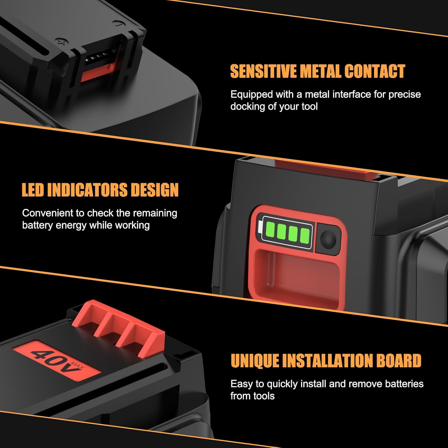 3600mAh Replacement for Black and Decker 40V Lithium Battery Compatible with Black and Decker Battery 40V LBXR2036 LBXR36 LBX2540 Tools(Yellow) image 3 of 7 B0DYTR17BS