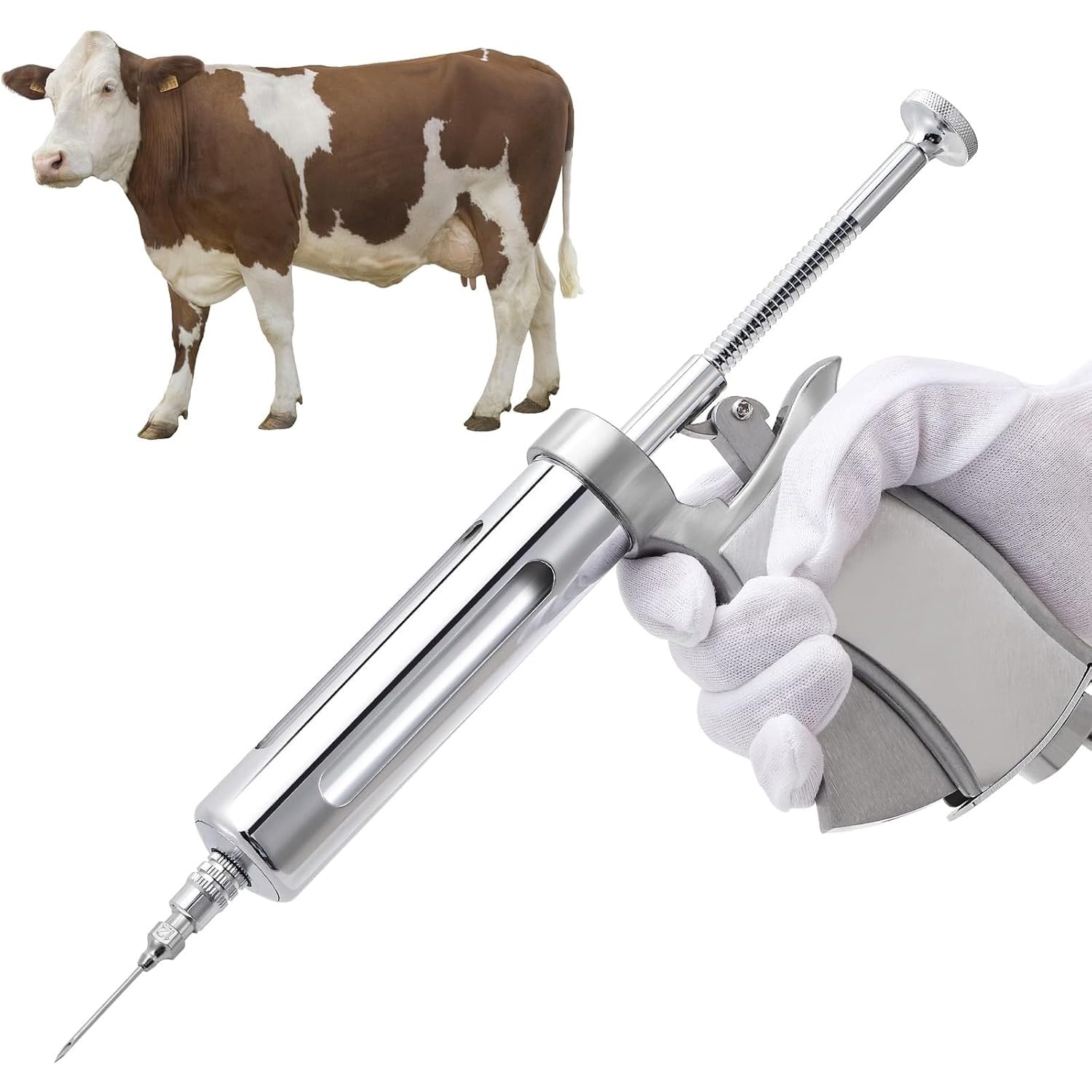 Pistola a Siringa per Bestiame, Iniettore Animale Semiautomatico Regolabile, Iniezione Continua di Vaccino Veterinario con Dosatura Regolabile a 5 velocità, Impostazione del Dosaggio a Scatto