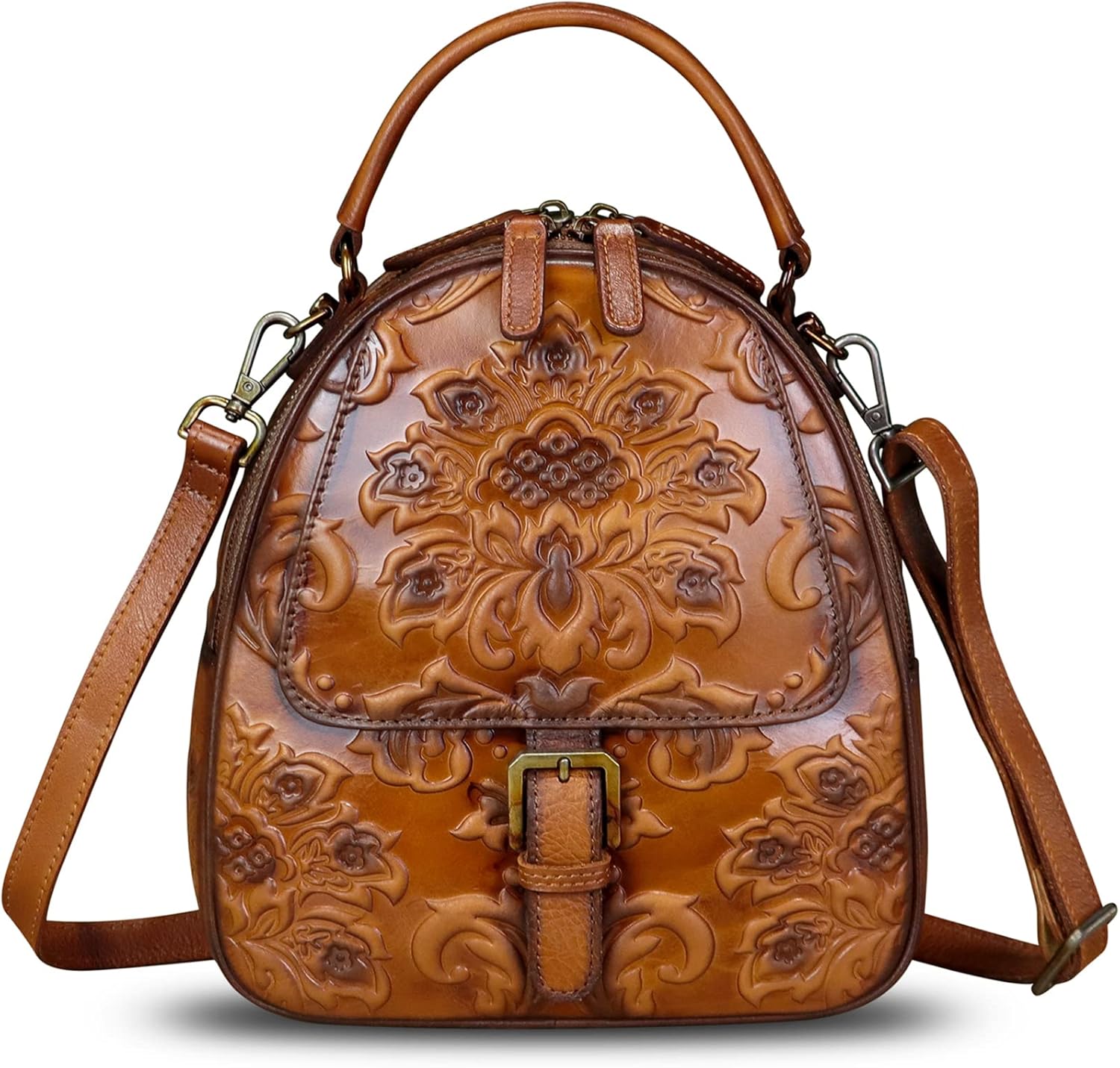 IVTG Genuine Leather Backpack for Women Crossbody Shoulder Bag Vintage Rucksack Fashion Knapsack Purse Daypack Bags (Brown)