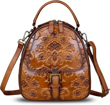 IVTG Genuine Leather Backpack for Women Crossbody Shoulder Bag Vintage Rucksack Fashion Knapsack Purse Daypack Bags Brown