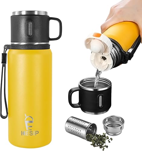 Miniatura 23 de Botella aislada de acero inoxidable, 27 onzas con taza, botella de agua aislada al vacío, termo para bebidas calientes/bebidas frías, viaje con Rojo