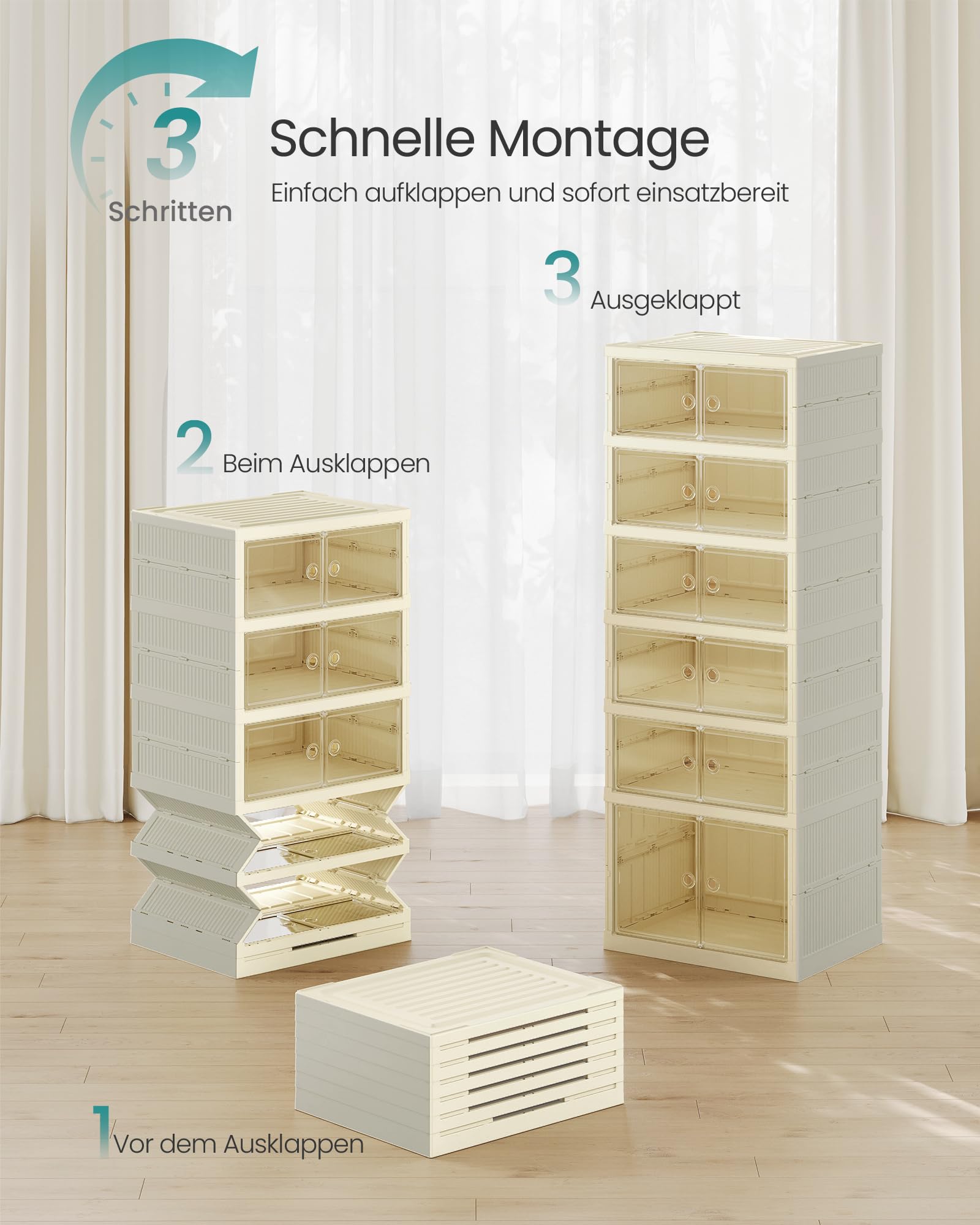 SONGMICS Schuhschrank, schmal, faltbar, Schuhregal, Organizer, transparente Tür, für 12 Paar, für Stiefel, Turnschuhe, Flur, Wohnzimmer, 6 Ebenen, Cremeweiß LSP912WD01
