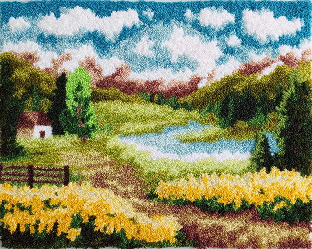 Kitquiver Zum Selber Knüpfen Set, Landschaft 21X29In/55X75Cm Diy Knüpfhaken Teppich Set Knüpfsets Latch Hook Kit Kreuzstich Set Für Diy Handwerk Geschenke Fußabtreter Hauptdekoration