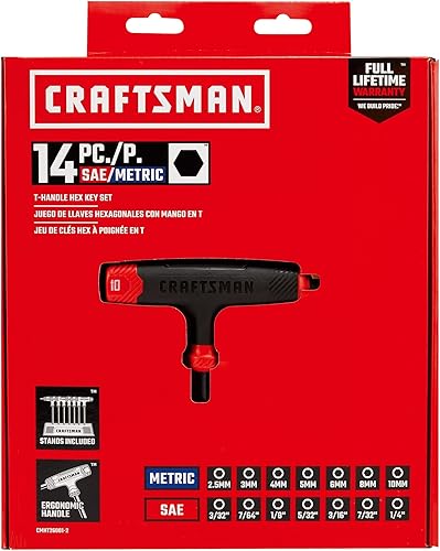 Miniatura 5 de CRAFTSMAN Juego de llaves Allen con mango en T, llaves hexagonales, SAE y MM, 14 piezas (CMHT26001-2)