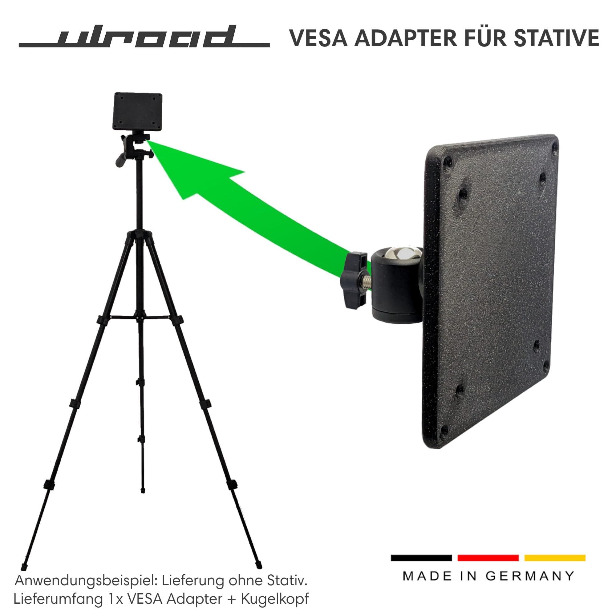Stativ VESA Adapter 75 I 100 für Kamerastativ mit Kugelkopf-Stativkopf 3/8" 1/4" Monitor Bildschirm Studio Halterung