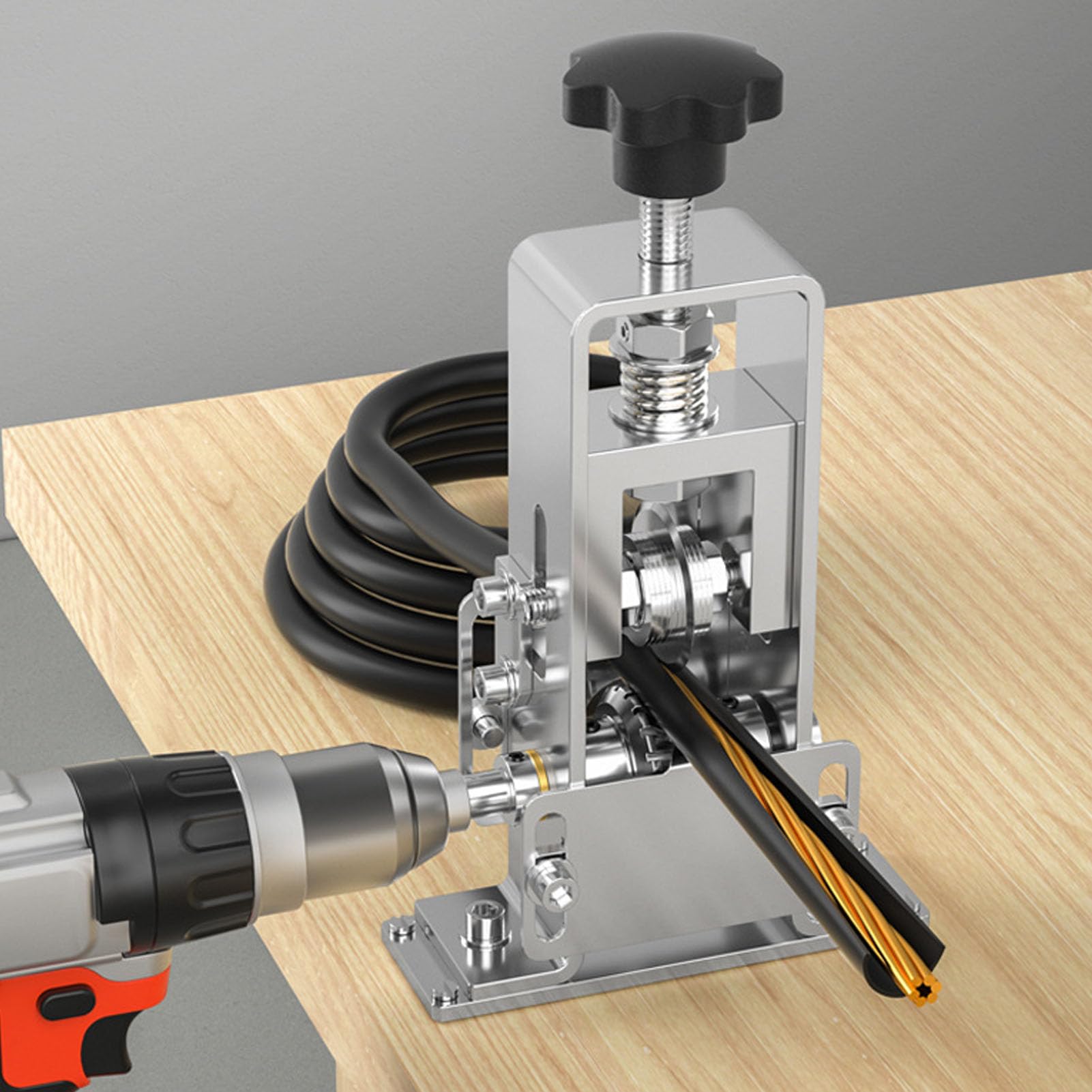 Pelacables de doble potencia manual y alimentada por taladro, tiras de 1 mm a 21 mm, cuchillas de acero resistente, ajustable para manitas y profesionales