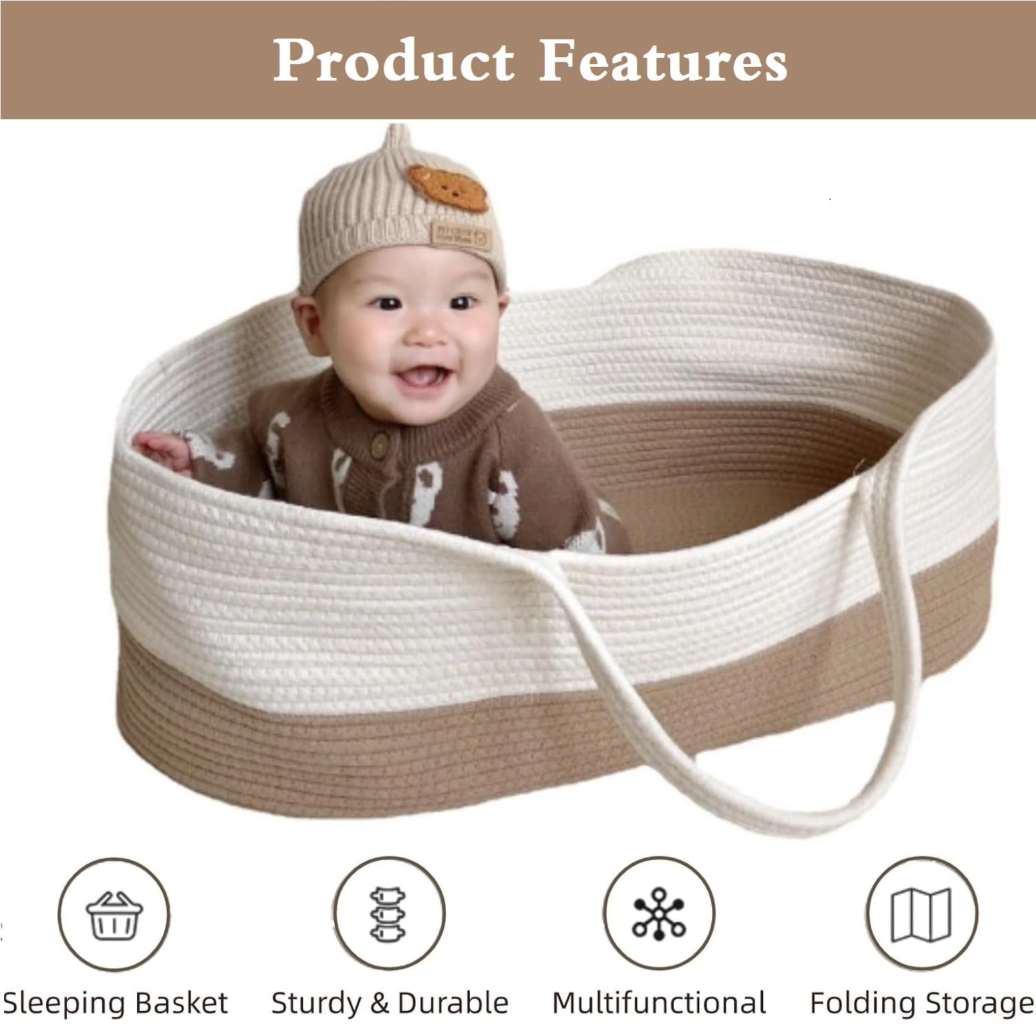 Bebé Moisés Canasta Portátil Bebé Cama Handheld Moisés Cesta de Algodón Cuerda para Bebé Cama Carrera Llevar Bebé Cambiando Mesa Bebé Bebe para El Bebé para El Coche de Viaje Al