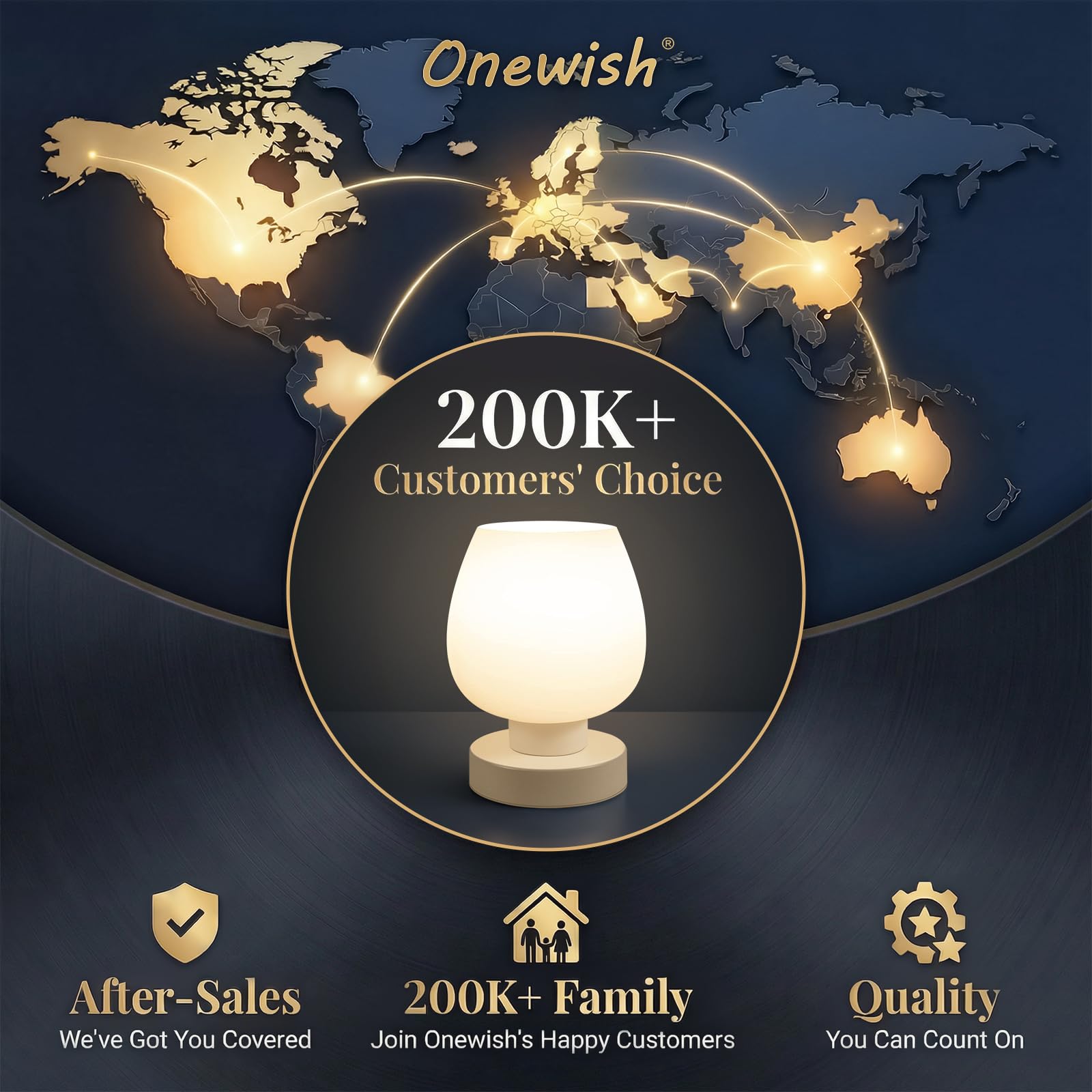 ONEWISH Lampe de Chevet Tactile - Lampe de Table Intensité Variable 3 Voies pour Chambre à Coucher, Salon, Abat-Jour en Verre Opale, Ampoule LED Incluse, Blanc
