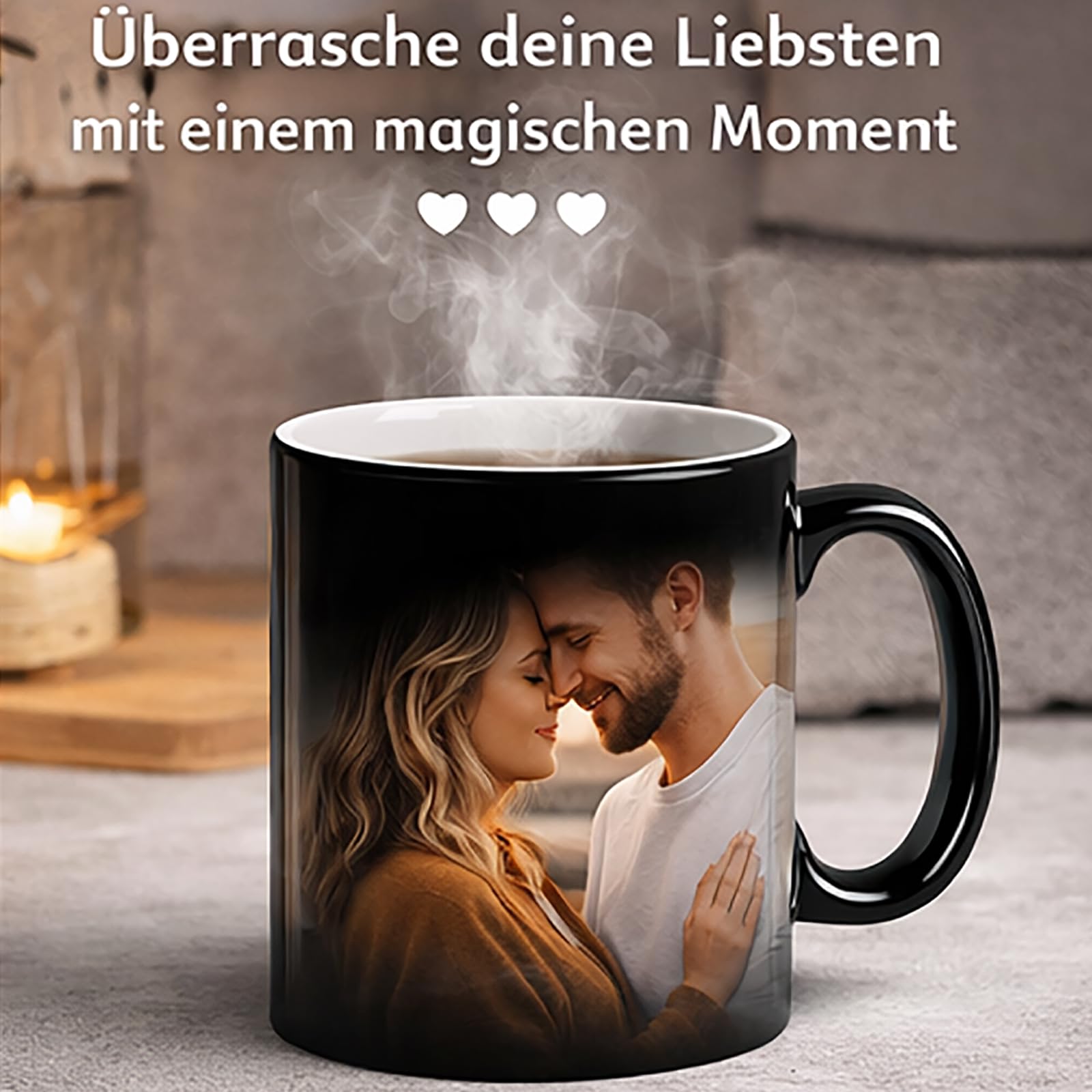 Personalized Color Changing Mug, 325 ml Ceramic Heat Activated Mug, Black - Ideal Gift for Family & Friends