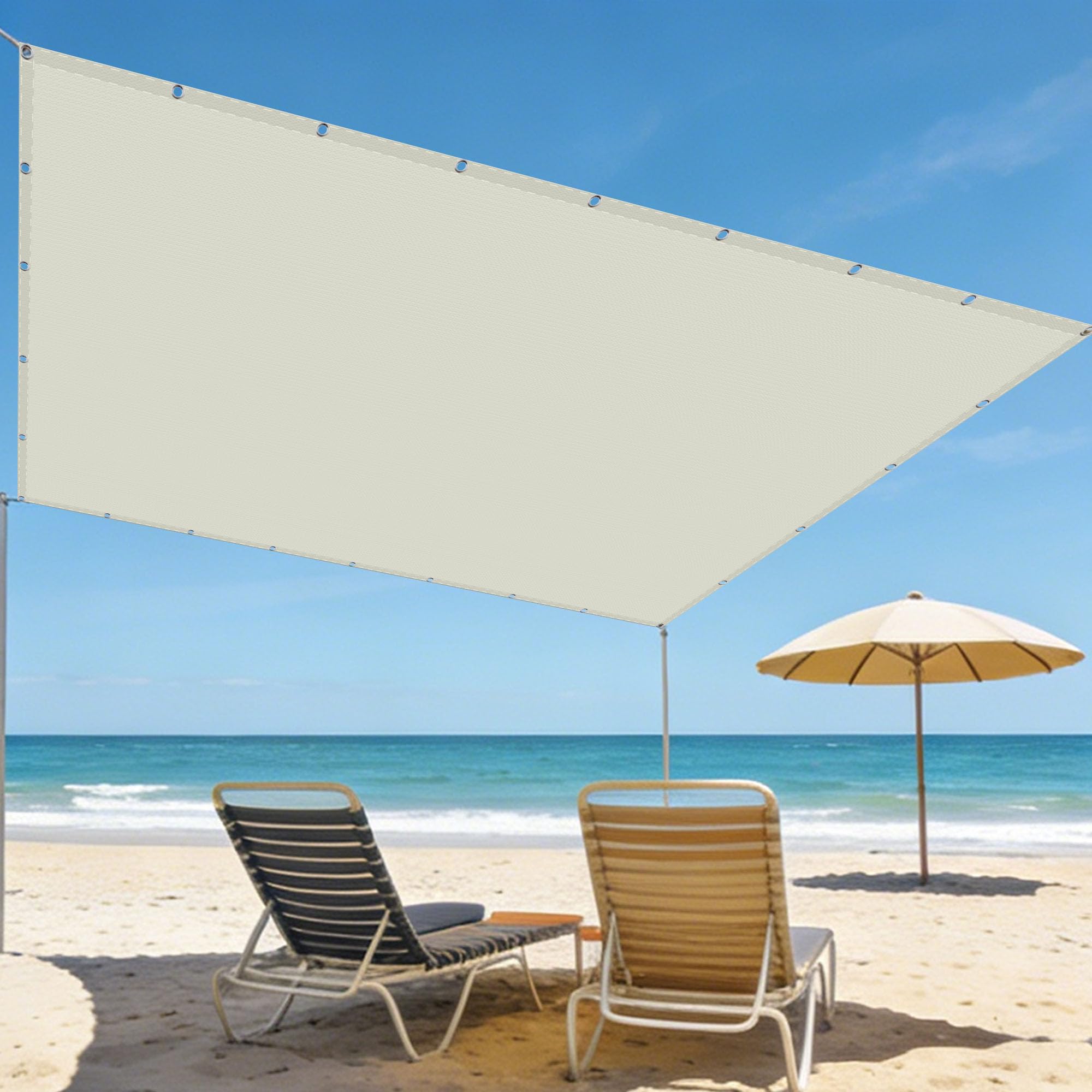 Voile D’Ombrage 200 x 300 cm D'Ombrages UV Protection Rectangulaire Imperméable Brise Vue Respirant pour Jardin Terrasse Extérieur Patio Piscine Balcon, Blanc cassé