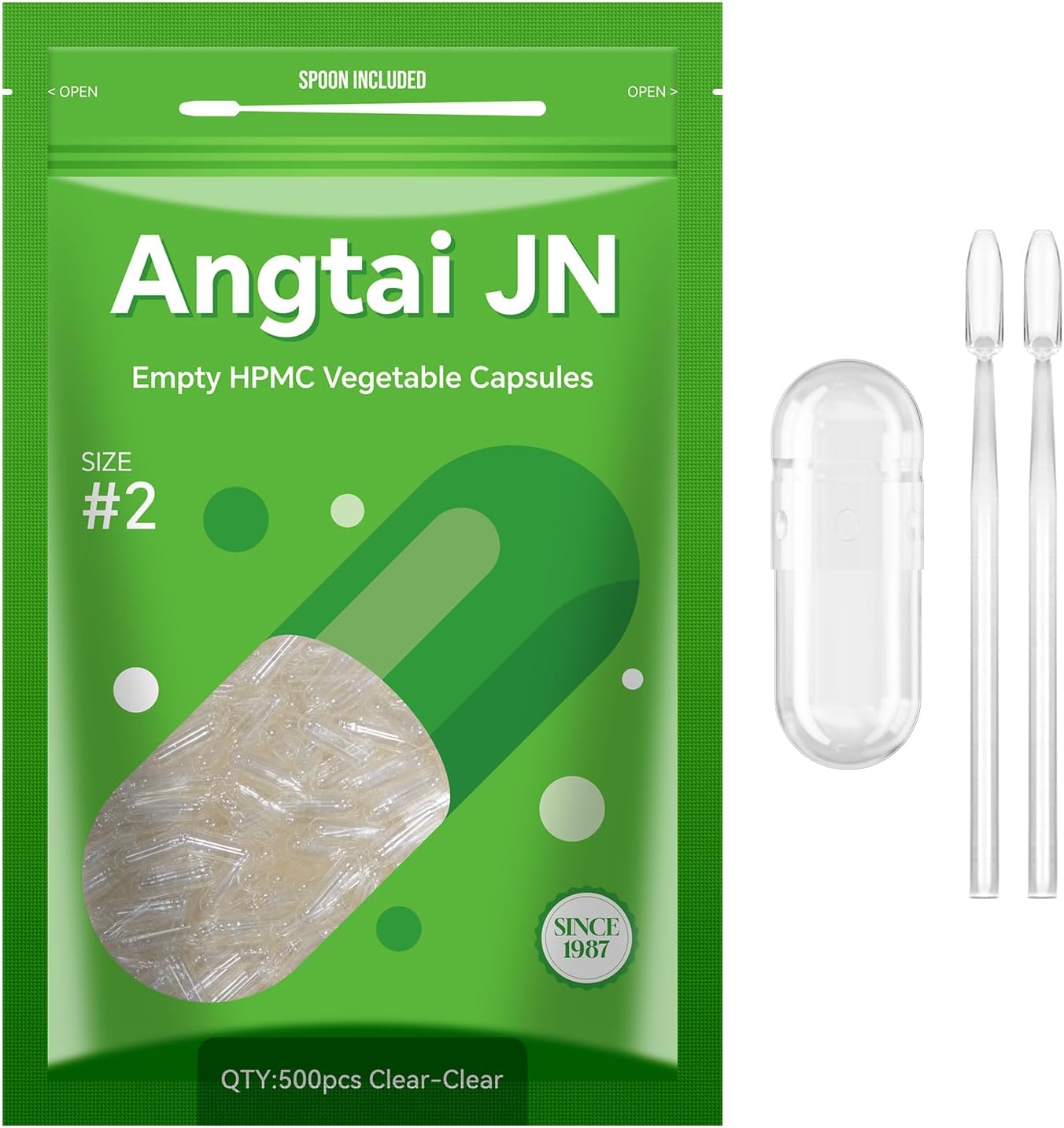 Empty Vegan Capsules, 2 (500 Pieces), Empty Capsules for Filling with 2 Micro Spoons, DIY Capsule Cases for Capsule Filler, Size 2
