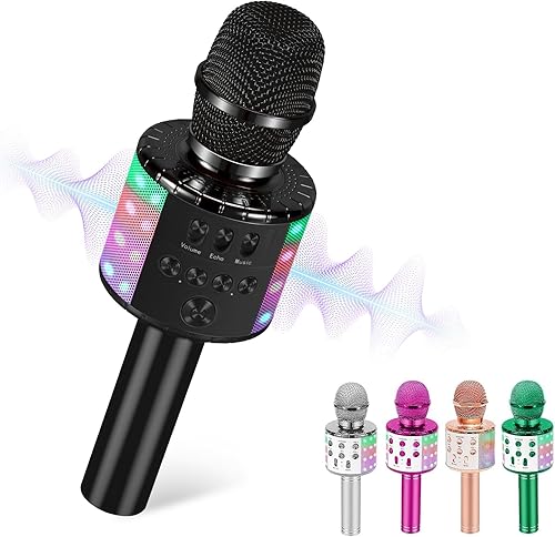 Alversun Micrófono de karaoke para niños con Bluetooth, micrófono inalámbrico portátil para cantar, máquina de karaoke con altavoz, 5, 6, 7, 8, 9
