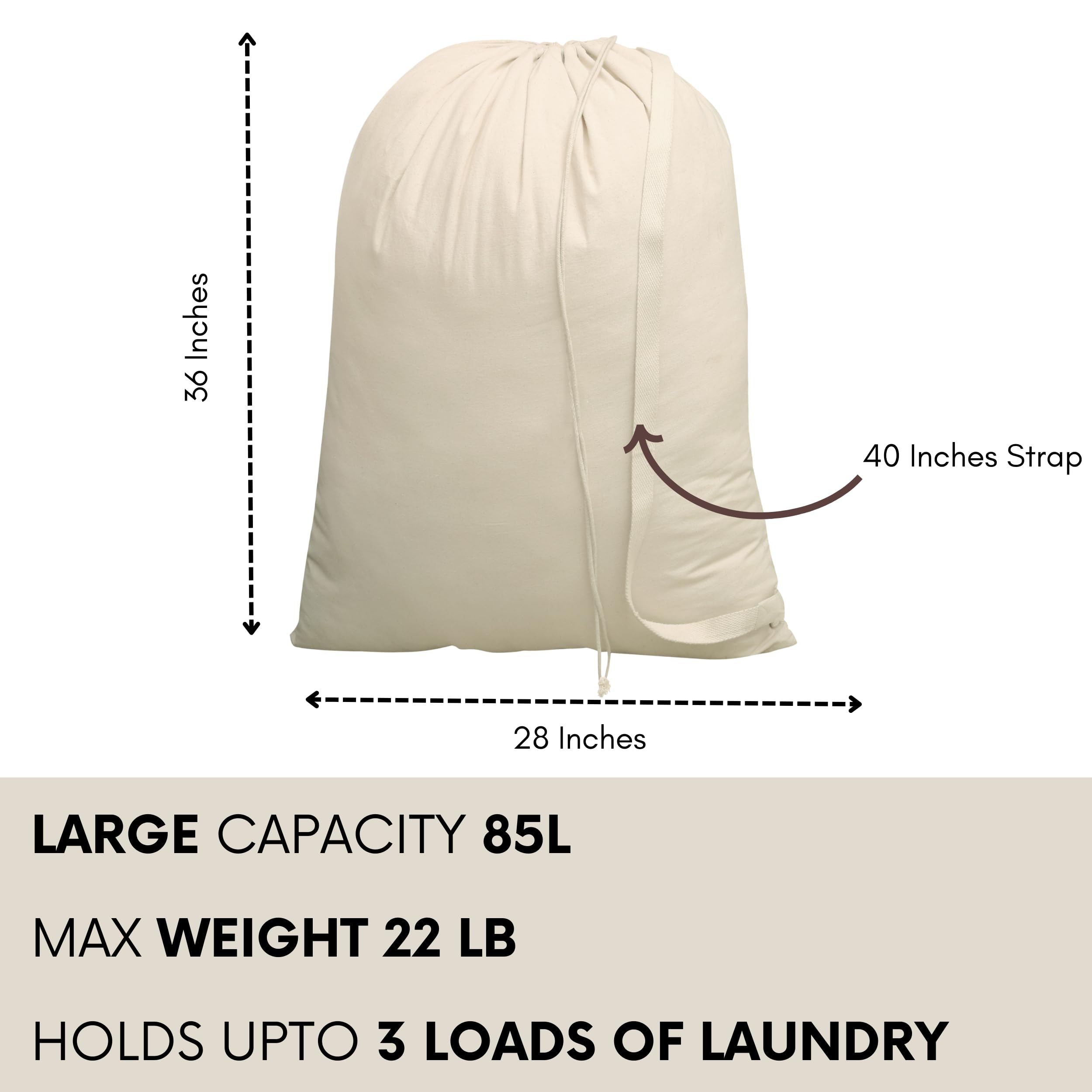 Borse per la biancheria, borsa portaoggetti, in tela di cotone resistente, con cinghia lunga con chiusura a coulisse, borsa da viaggio per vestiti sporchi, fodera per cesto e lavabile per dormitorio