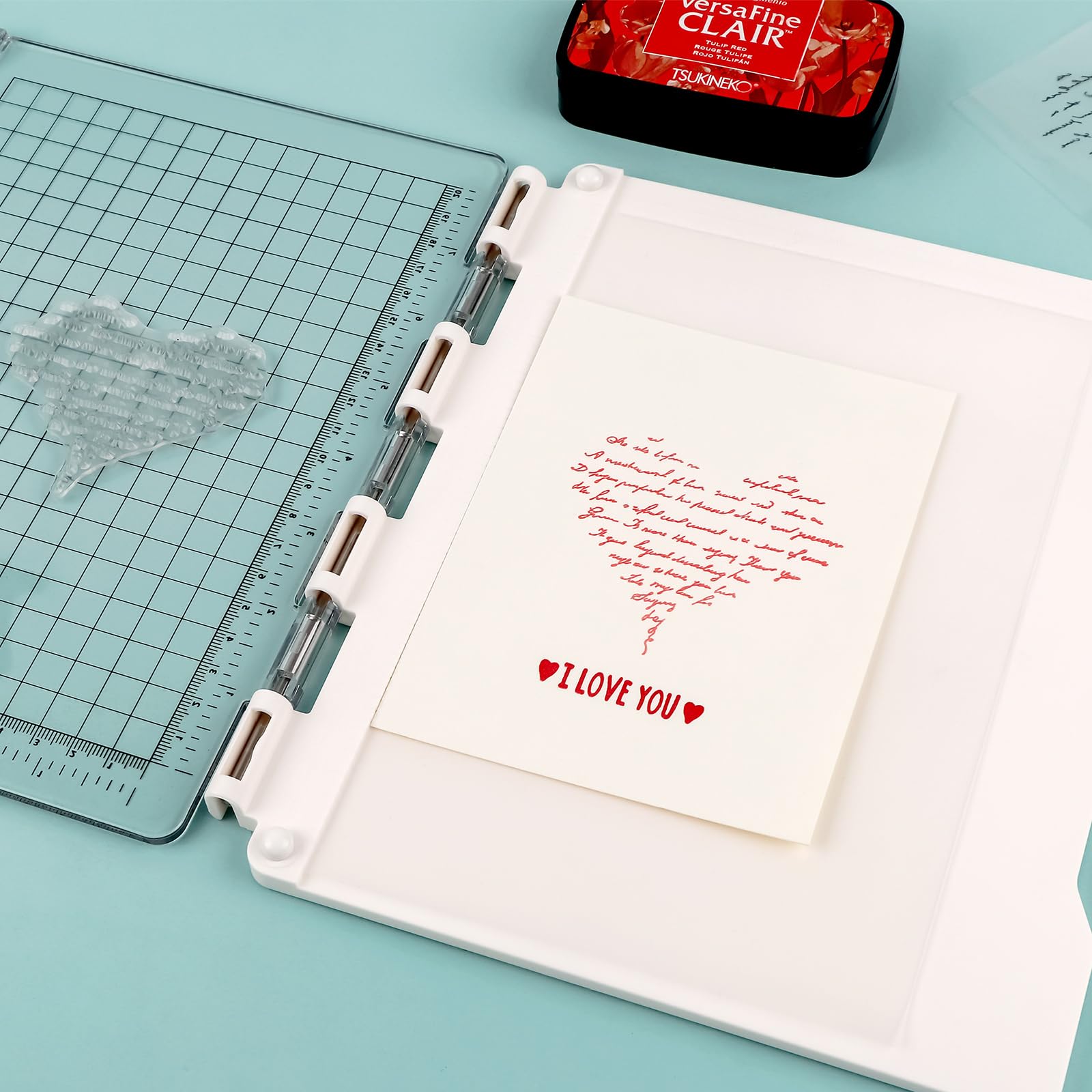 Piattaforma per timbri con tappetino antiscivolo, strumento di posizionamento per timbri accurati, fai da te, scrapbooking, creazione di biglietti, strumento di precisione per lavori di carta e