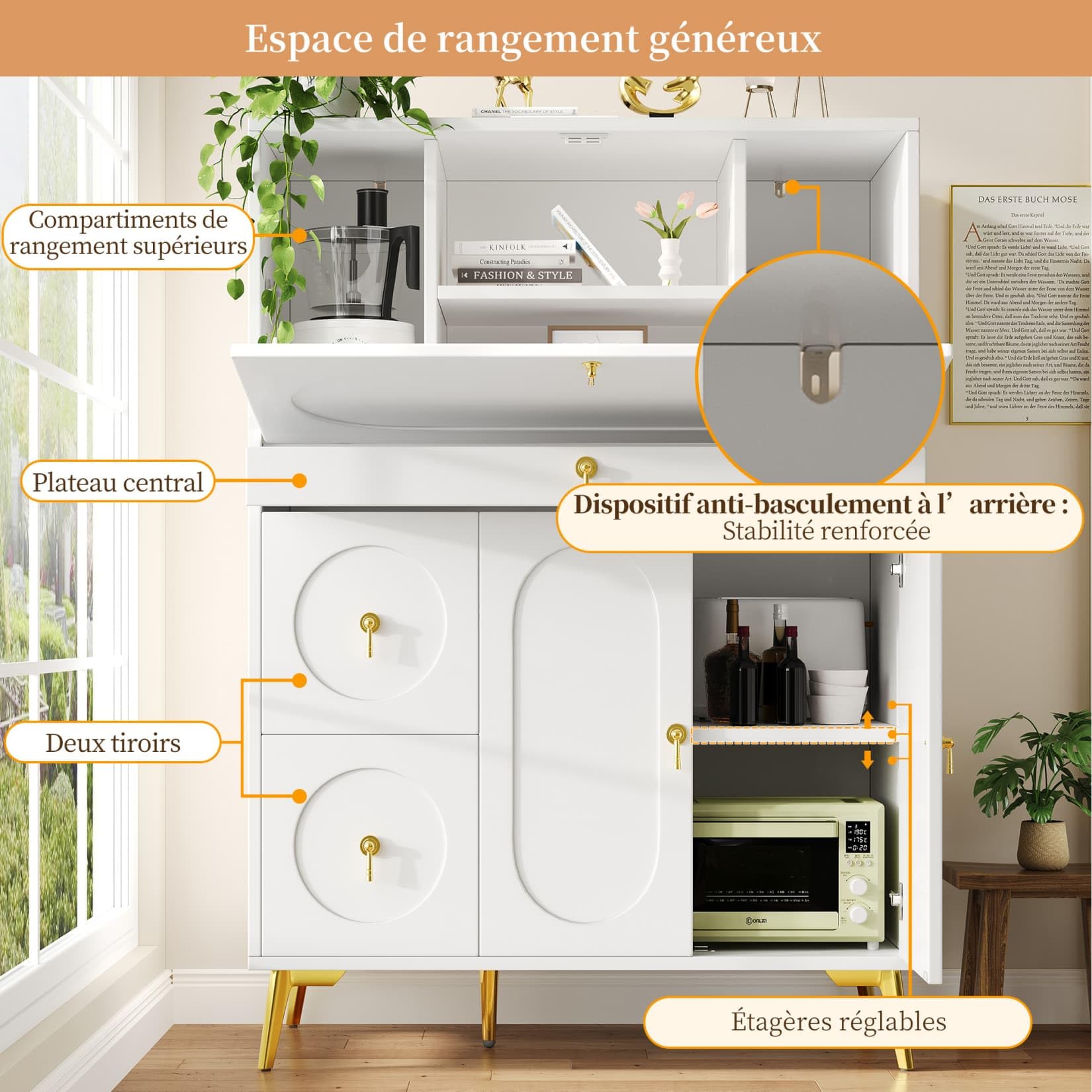 PUGSDRLY Secrétaire Meubles de Bureau,Bureau Pliable avec Rangement,Table de Travail,Meuble de Rangement Blanc (100×50×140cm)