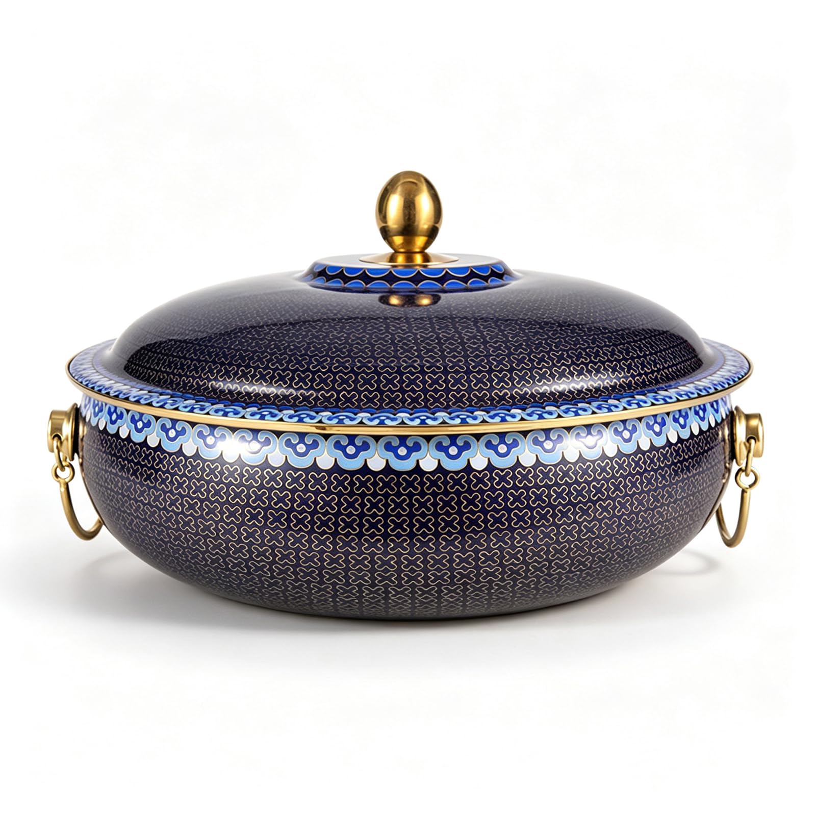 Pentola Smaltata da 4–6 L con Coperchio E Rivestimento Antiaderente – Adatta per Shabu-shabu (Stile cloisonné), Dotata di Manici; per 4–10 Persone, Blue 32cm/12.6inch