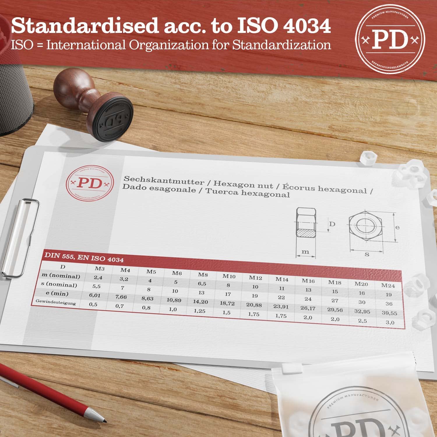 Dadi plastica M3 (DIN 555 / ISO 4034) | Dadi esagonali in nylon PA | Dado plastica con scanalatura esagonale per viti, bulloni filettati e aste filettate | 50 pezzi