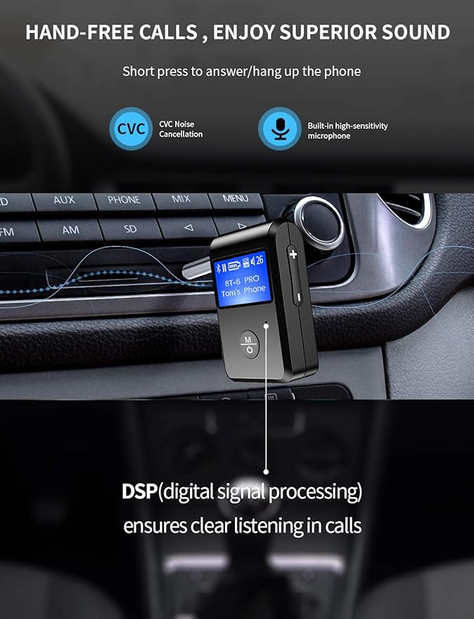 Adaptador Bluetooth Visible 5.0 para Auto, Receptor Aux con Pantalla miniatura 3