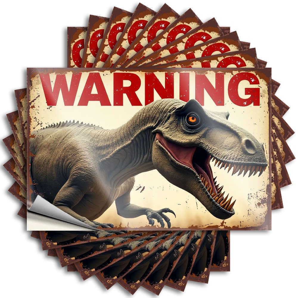 Van Funny Sticker Durable Helmet | Warning: Dinosaur Danger Ahead! Square Self Adhesive Sticker for Indoor DIY(8X12CM)