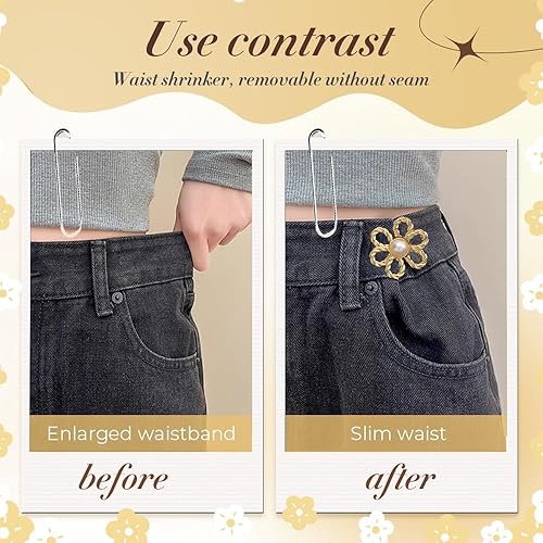 Miniatura 2 de Juego de 4 unidades de ajuste de cintura para pantalones, botones de flores para jeans sueltos, pantalones de mezclilla de flores, ajustador de