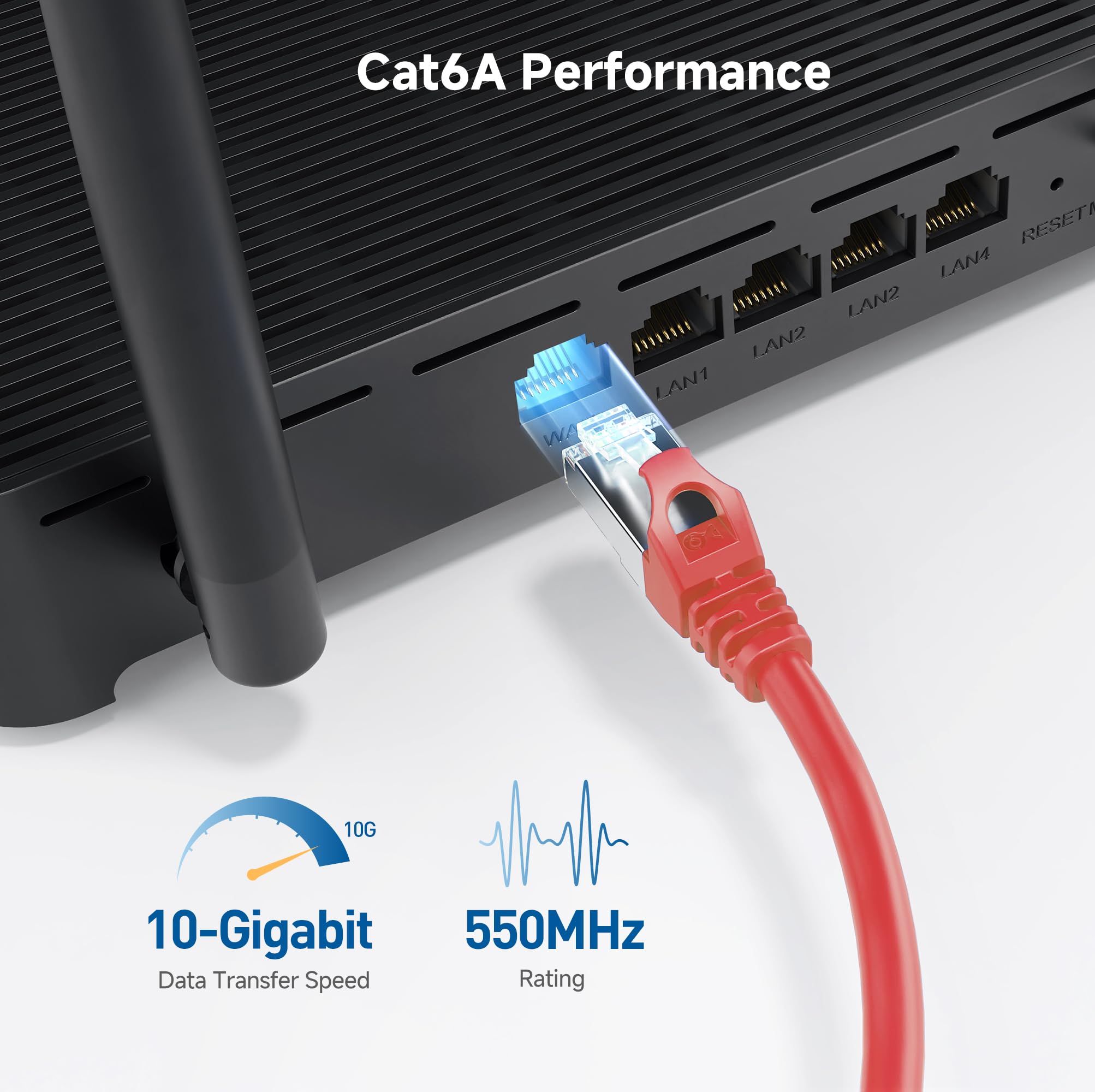 Cable Matters Cavo Ethernet Cat 6A schermato lungo da 10 Gbps, 61 m, cavo Cat 6A, cavo Cat6A, cavo Ethernet, rosso
