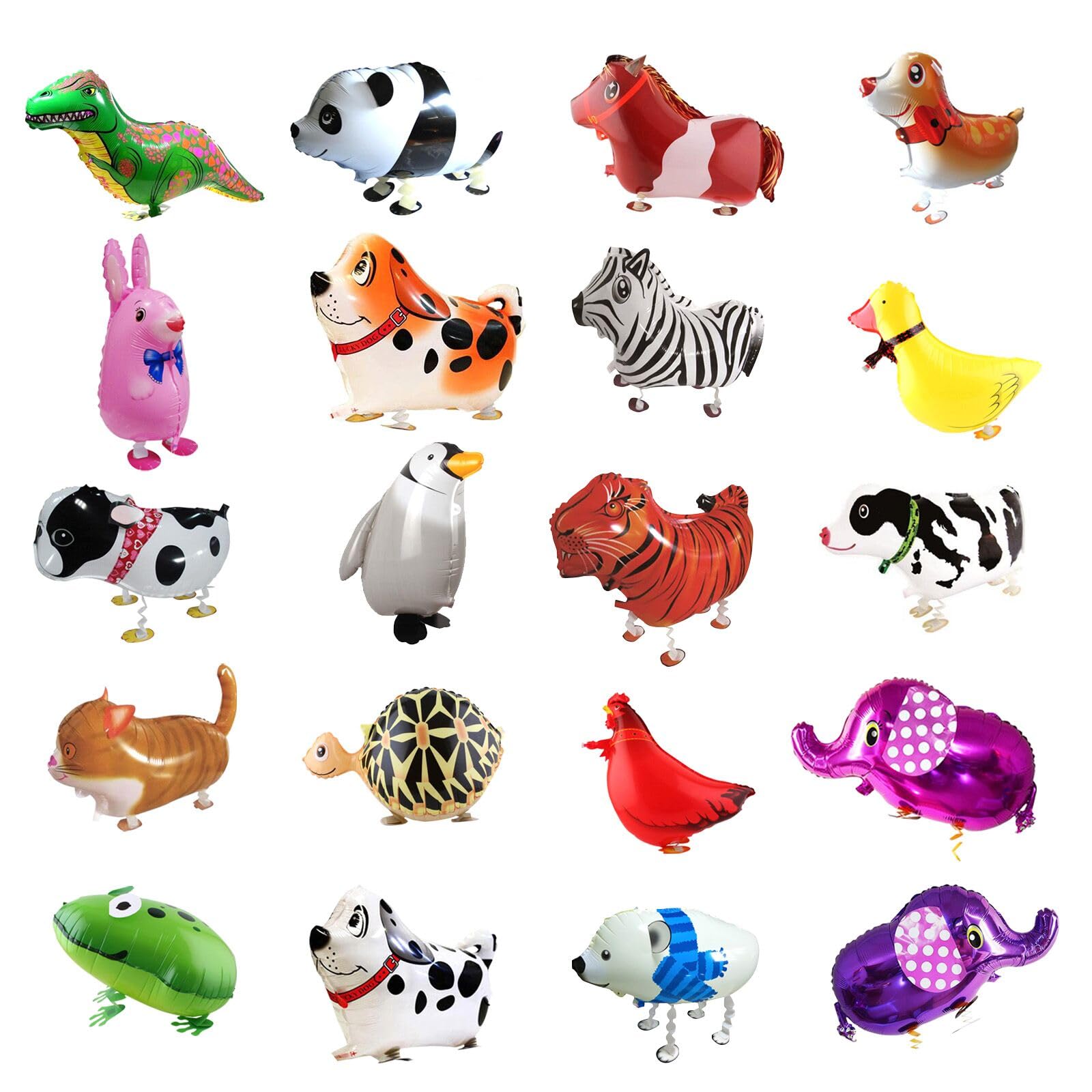 20Pcs Set Walking Animals Balloons Set, Pets Air Walker Balloons, Mylar Foil Helium Aluminum Balloon Kit for Kids Birthday Party Baby Shower Decor Children Gift