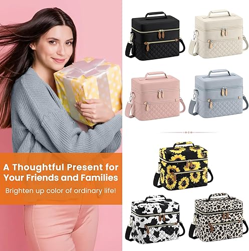 Miniatura 8 de Lonchera aislada para mujer, reutilizable, a prueba de fugas, hielera para el trabajo, elegante bolsa de almuerzo acolchada para adultos, picnic,