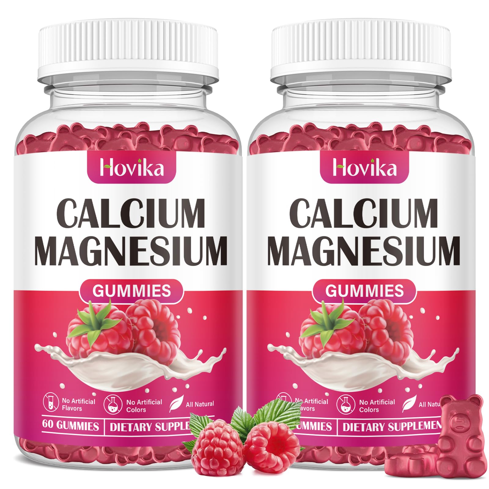 Calcium Magnesium Zinc Gummies-Calcium Magnesium 2:1 Ratio with Vitamin D3, K2, B6, B12 for Bone Strength, Muscle Function & Nerve Health, Extra Absorption Formula, Vegan, Raspberry Flavor 120 Gummies Raspberry 60 Count (Pack of 2)