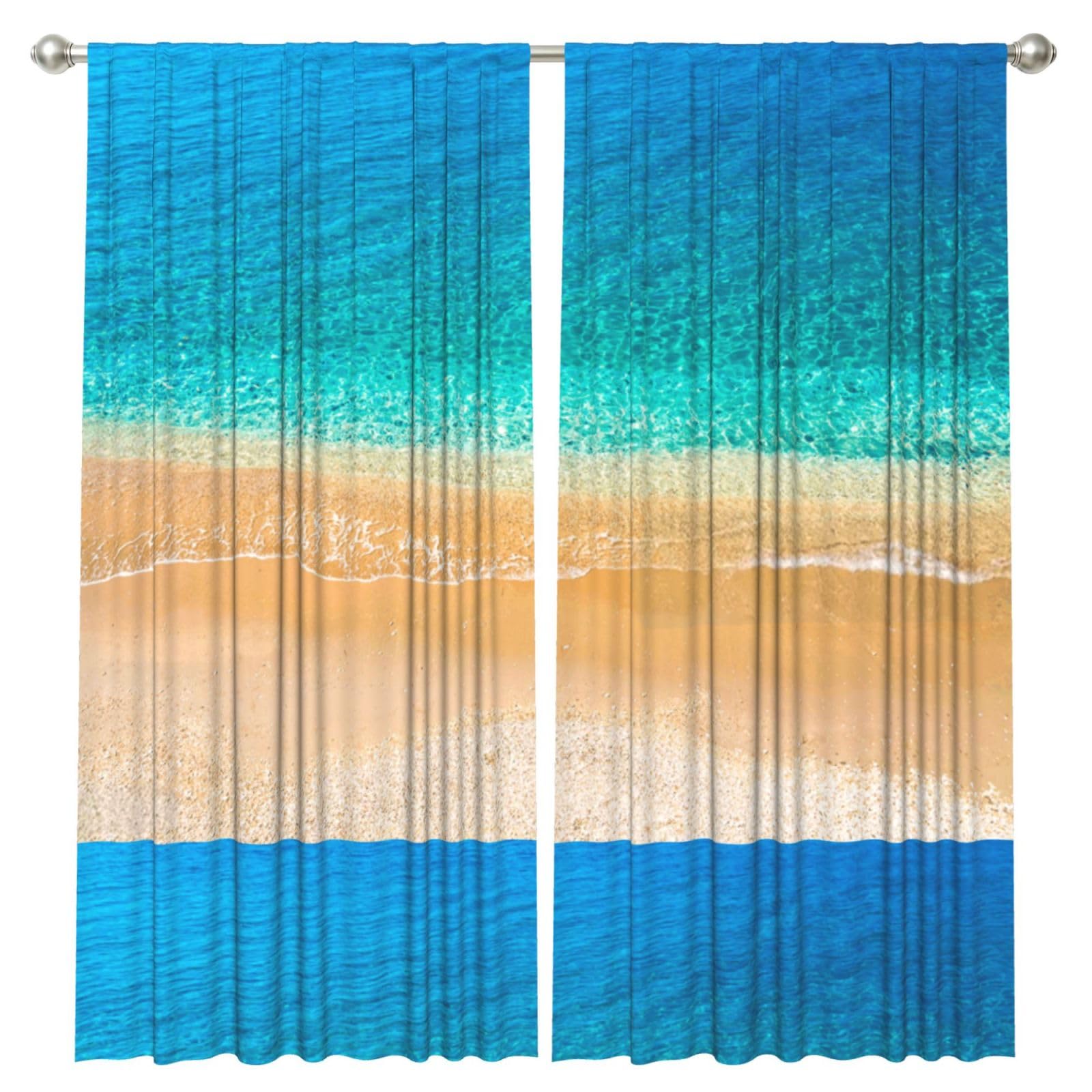 InOmak Beach Sea Waves Beach Sand, 2 Panels Window Curtains 52 x 84 Inch Blackout Curtains for Living Room Bedroom